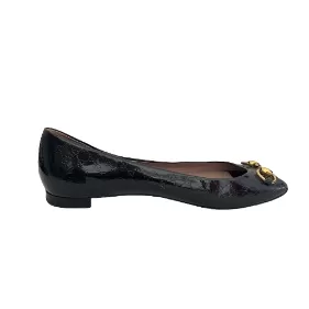 Gucci Black Patent Peep-toe Horse-bit Flats | Pre Loved |