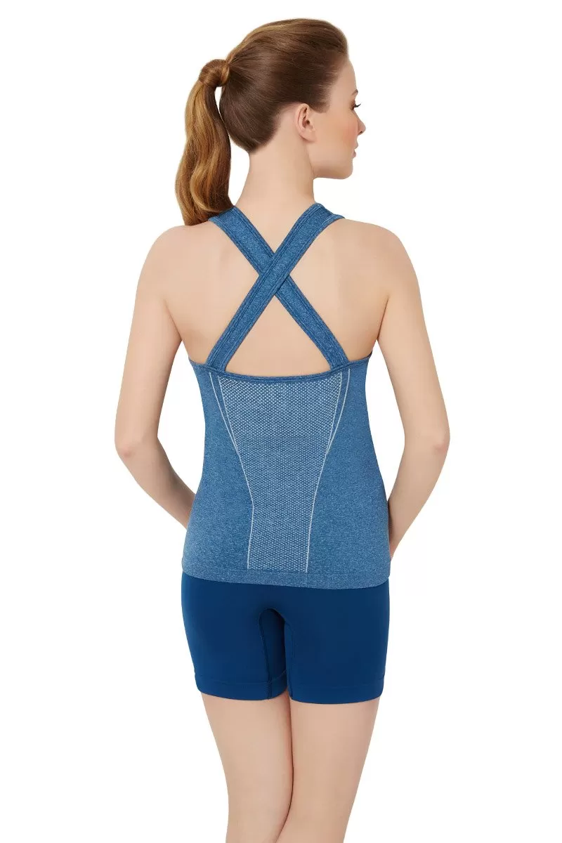 Half Sleeve Criss-cross Back Sports Cami - Poseidon