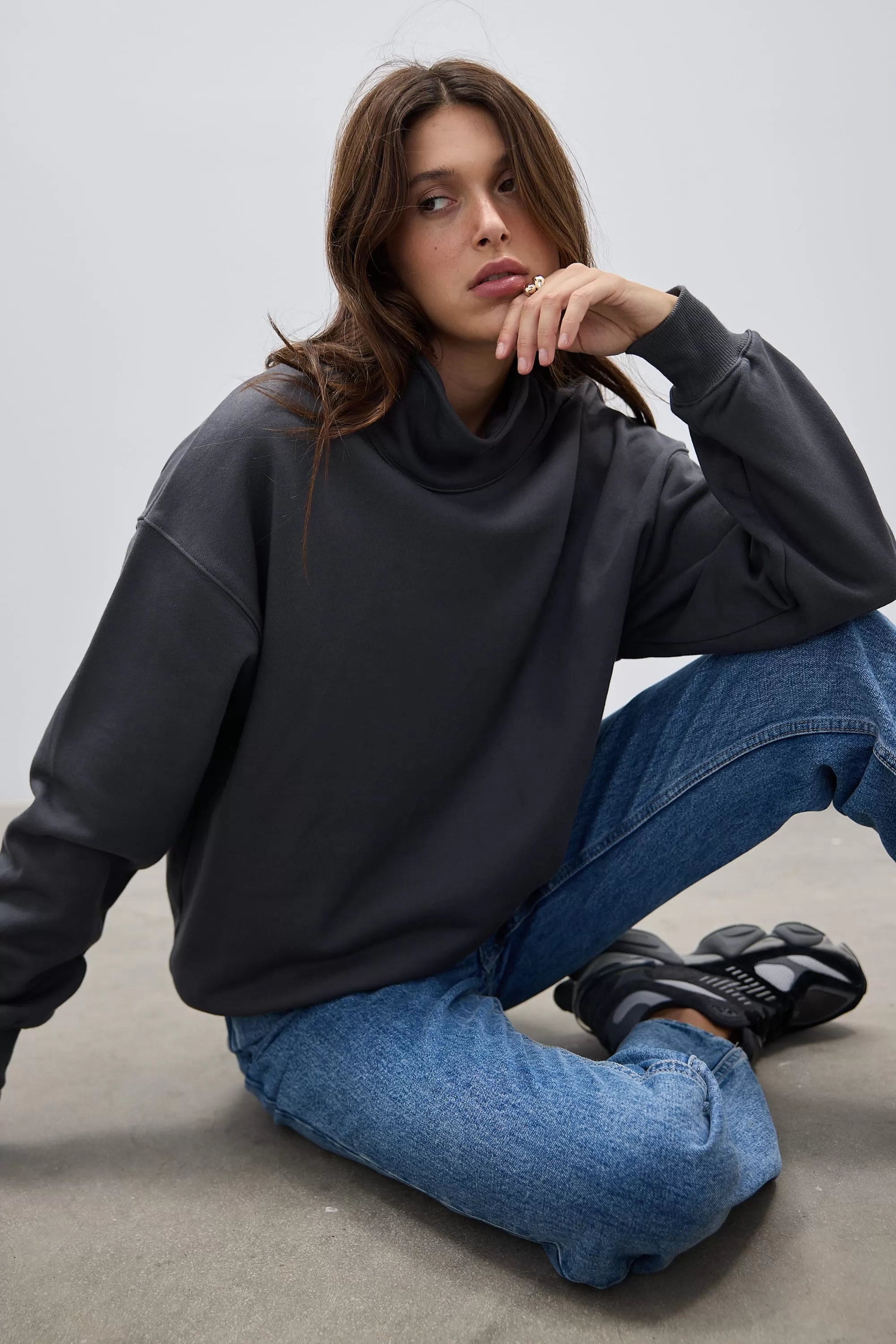 Hallie High Neck Sweater Charcoal