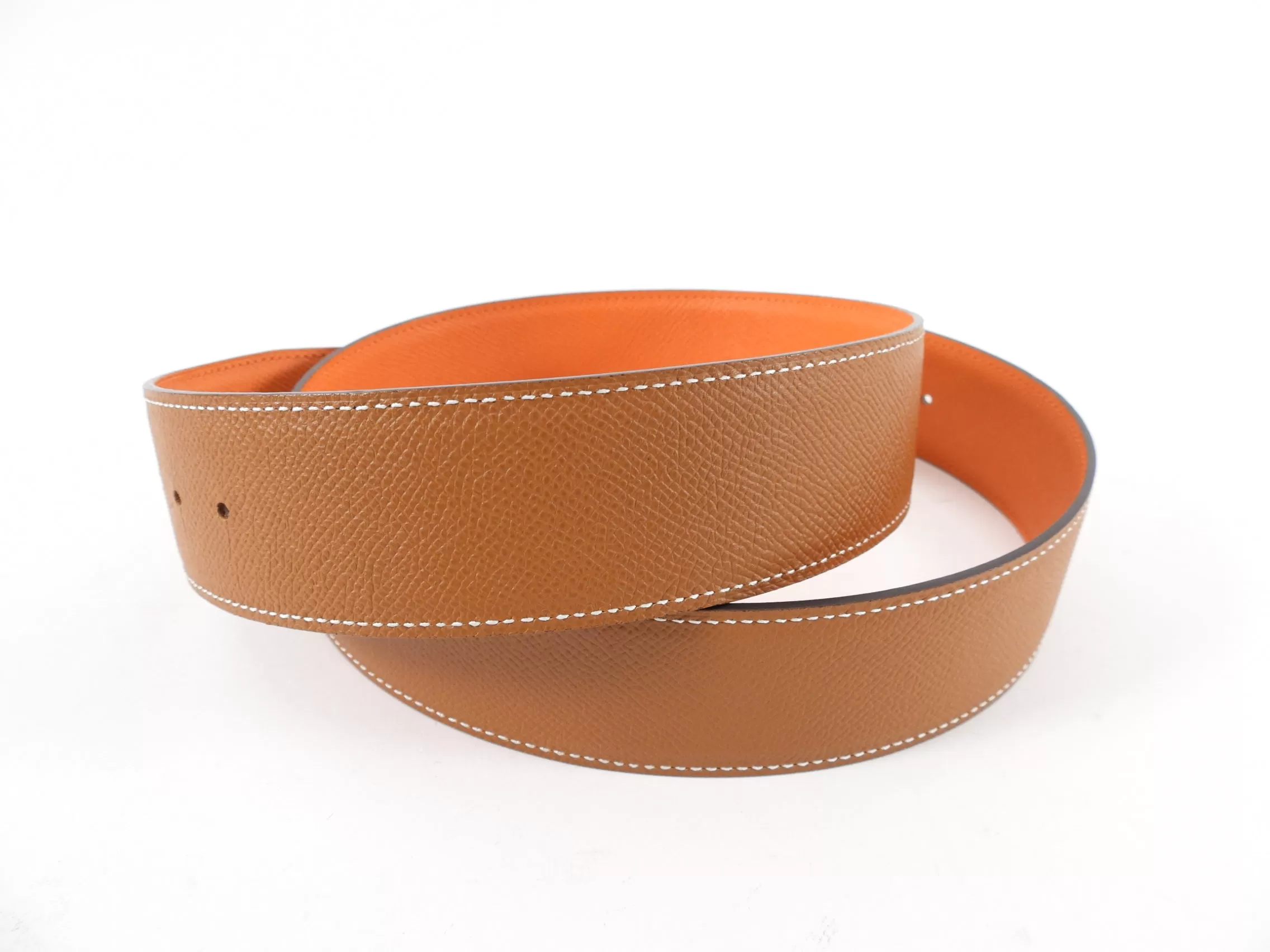 Hermes Orange and Gold Epsom Calfskin Leather 40mm Belt Strap - 80