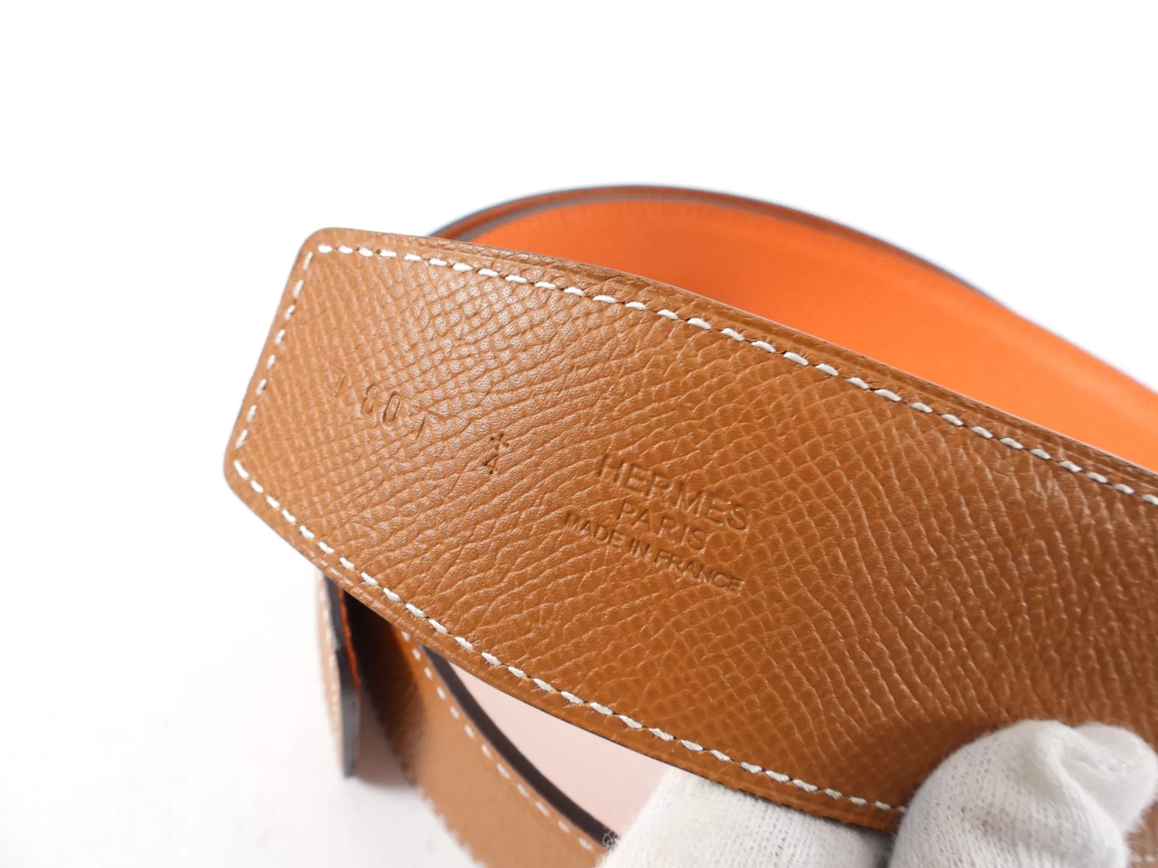 Hermes Orange and Gold Epsom Calfskin Leather 40mm Belt Strap - 80