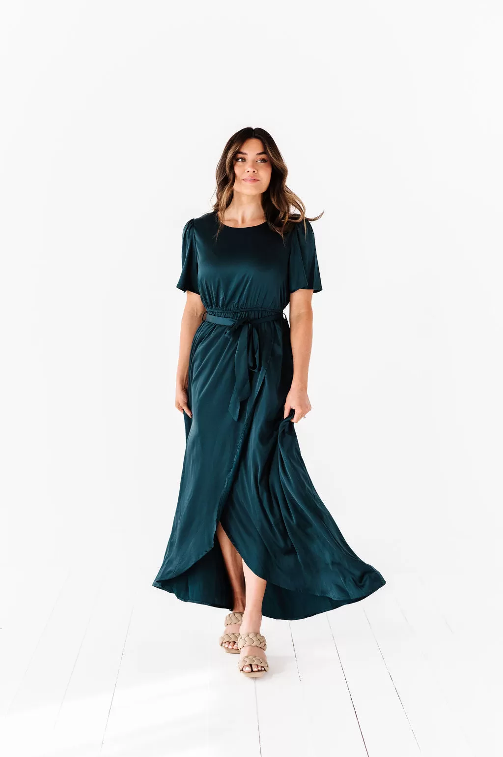 Hollie Tie Dress in Hunter Green