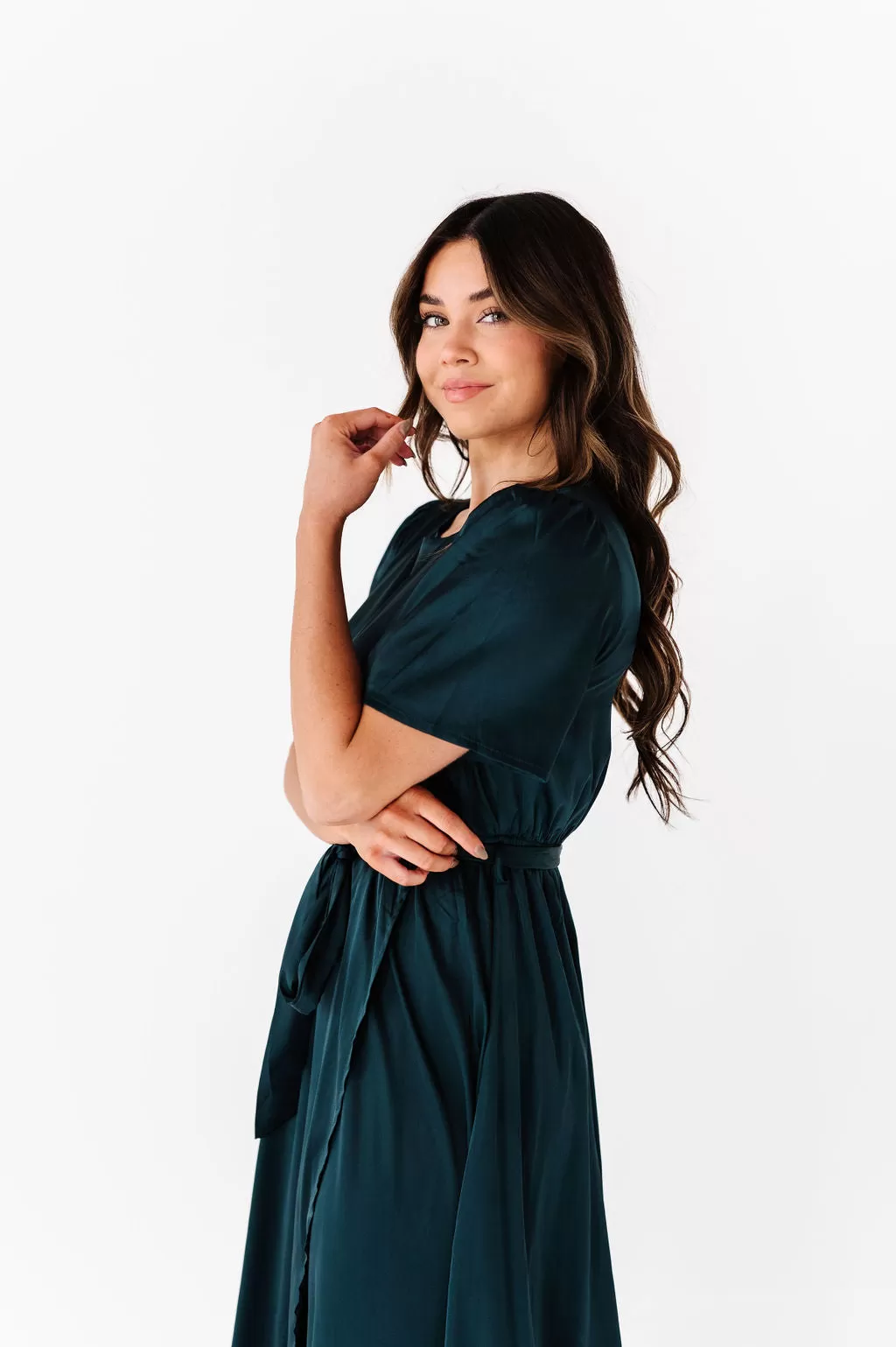 Hollie Tie Dress in Hunter Green