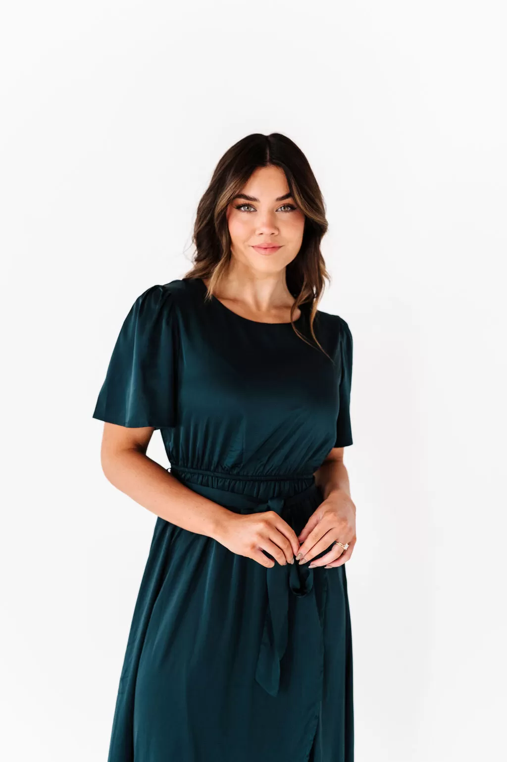 Hollie Tie Dress in Hunter Green