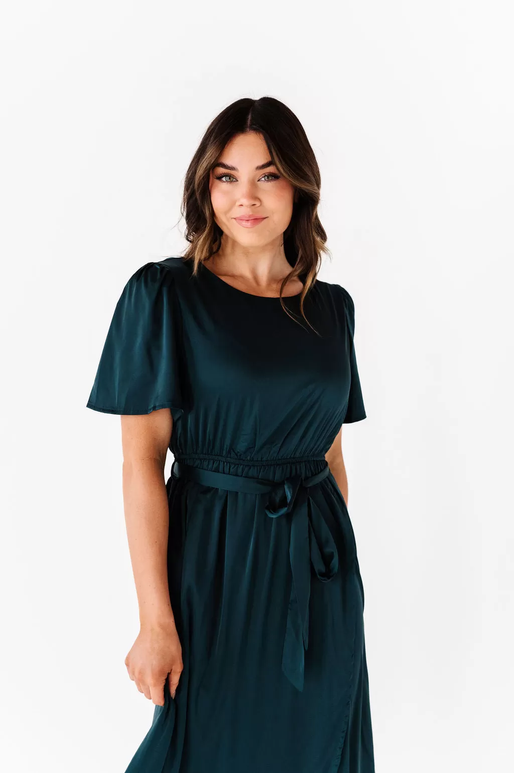 Hollie Tie Dress in Hunter Green