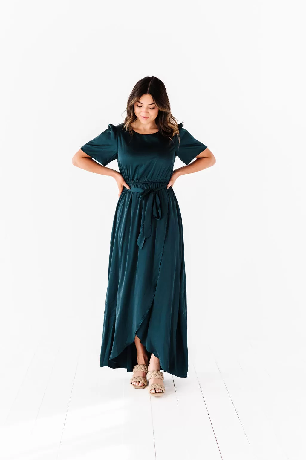 Hollie Tie Dress in Hunter Green