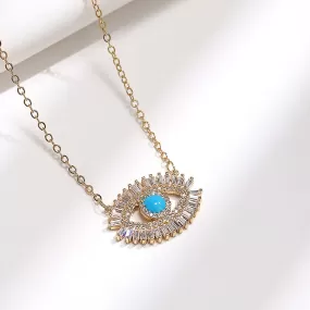 Iced-Out Baguette Turkish Blue Evil Eye Pendant Necklace