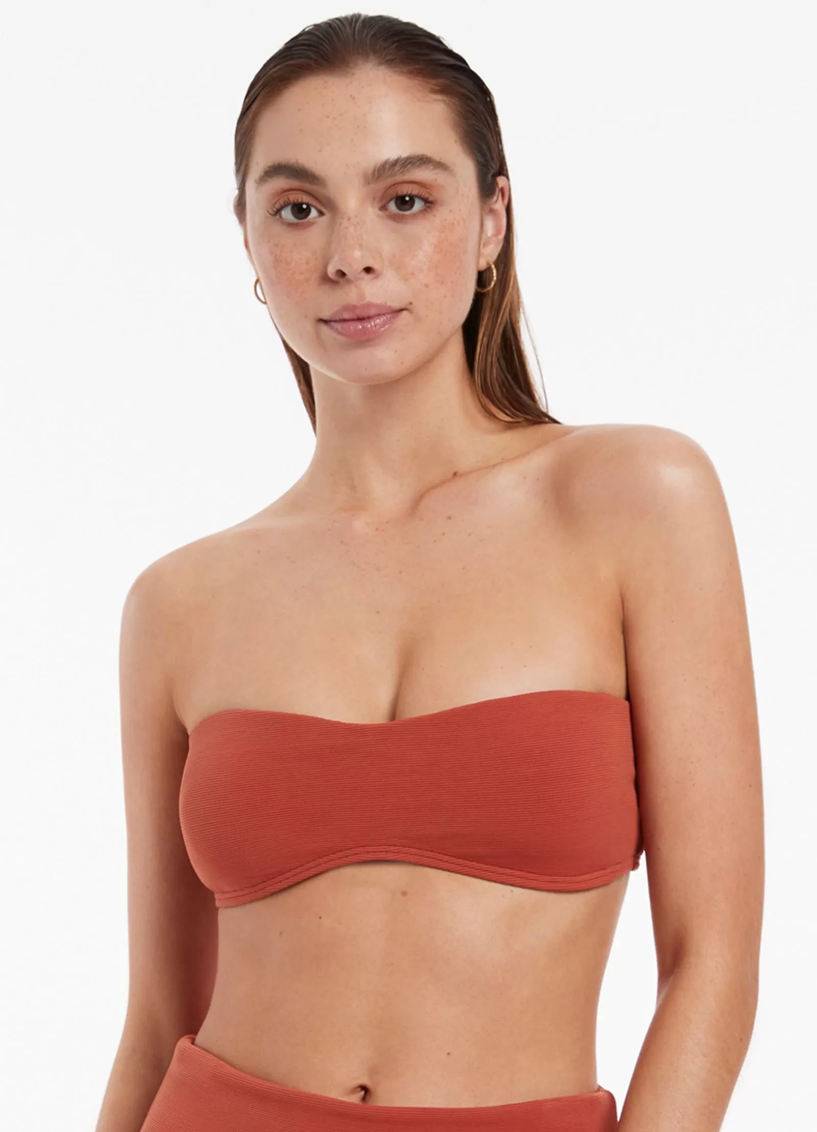 Isla Rib Minimal Bandeau Bikini Top - Russet