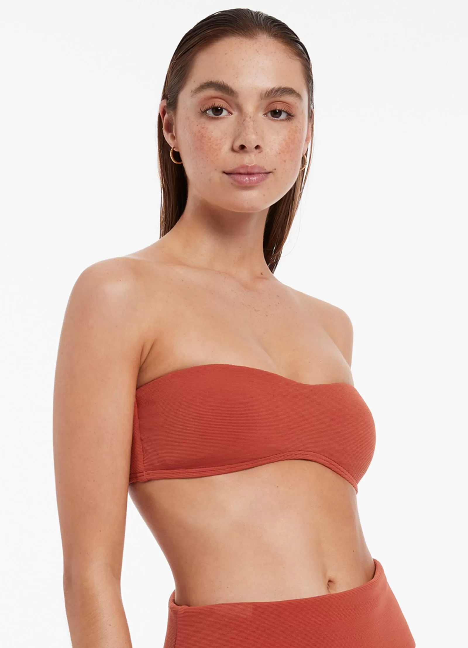 Isla Rib Minimal Bandeau Bikini Top - Russet