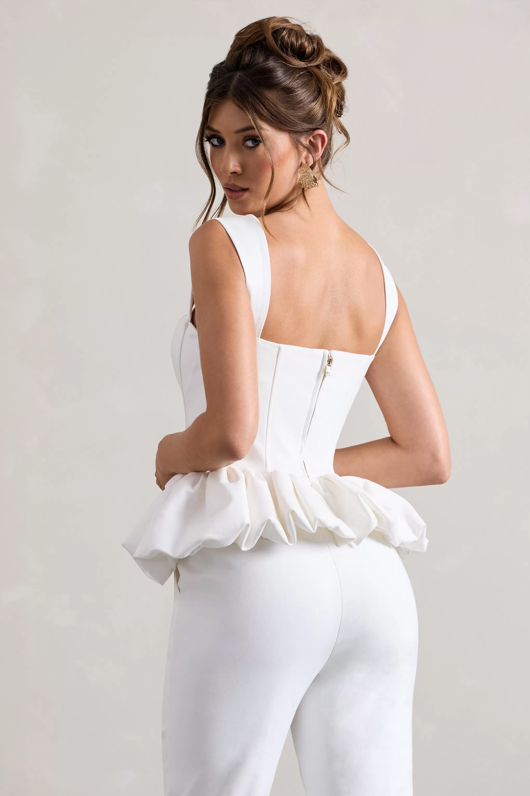 Jadia | White Sweetheart Corset Top With Puff Hem