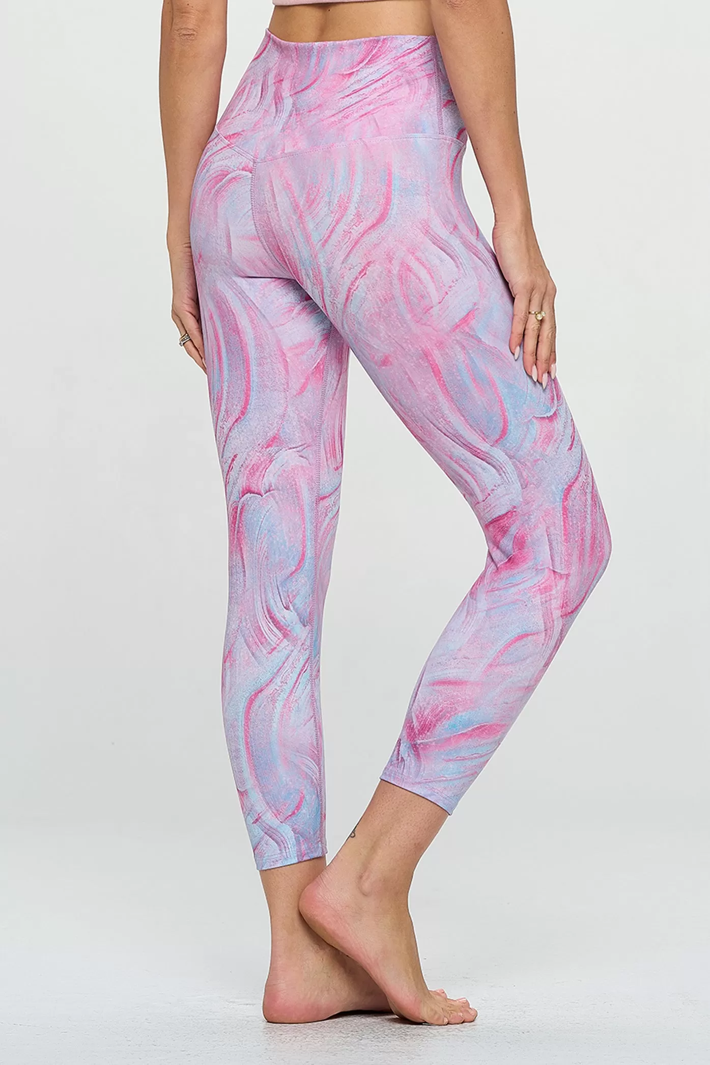 Kate - Pink Marble Glaze - Cross Over - Capri Legging (High-Waist)