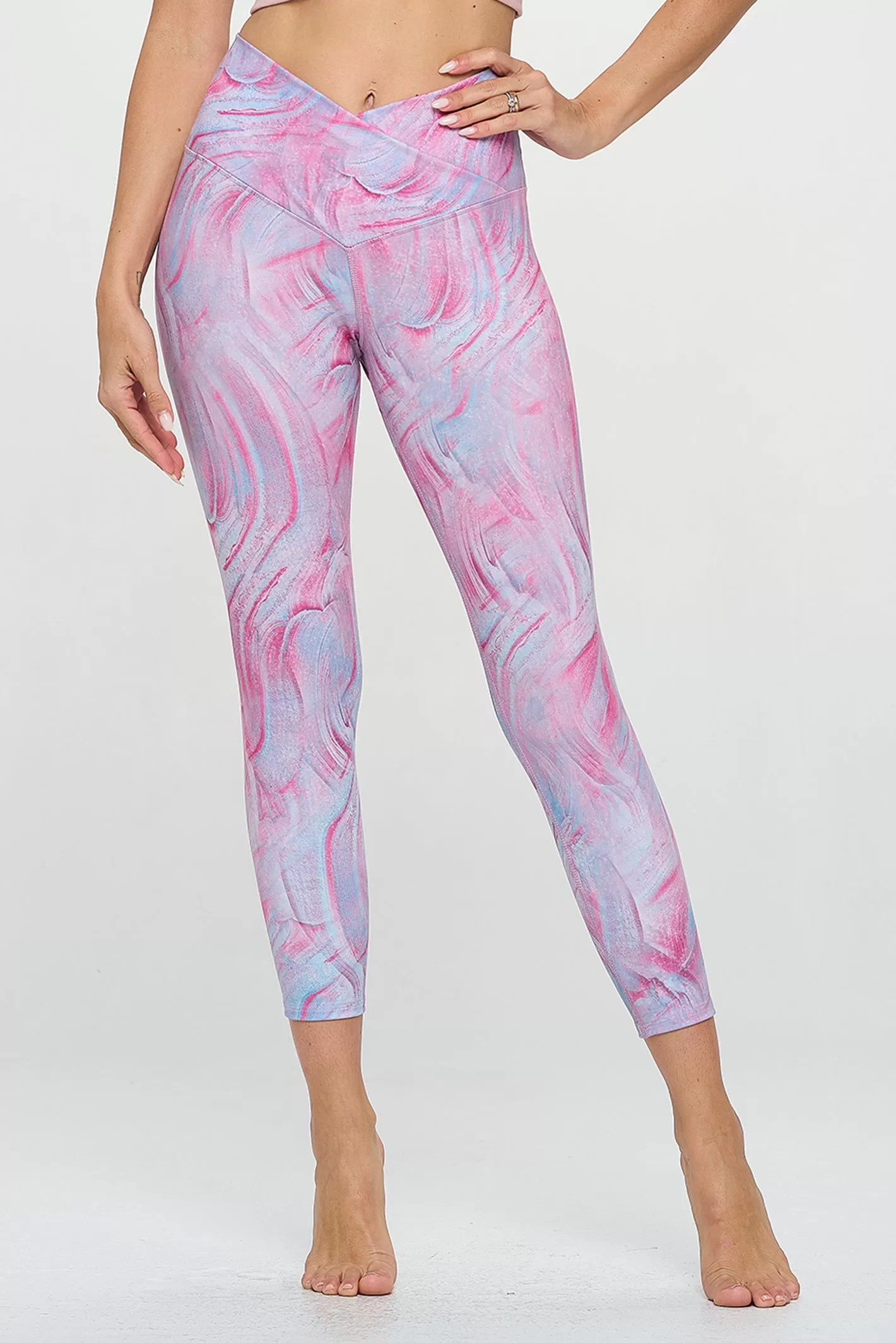 Kate - Pink Marble Glaze - Cross Over - Capri Legging (High-Waist)