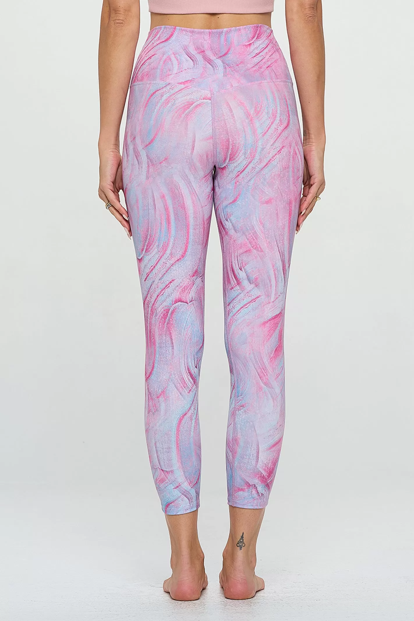 Kate - Pink Marble Glaze - Cross Over - Capri Legging (High-Waist)