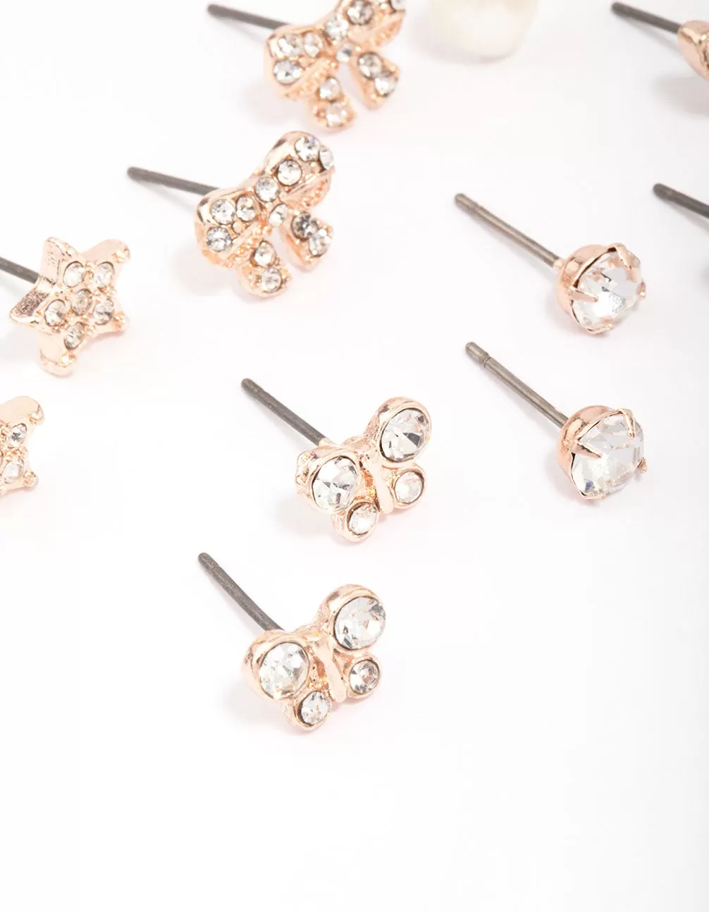 Kids Rose Gold Diamante Butterfly Stud Earring 6-Pack