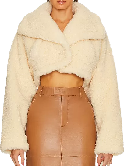 L'academie Cream Peyton Cropped Sherpa Jacket Bnwt UK M