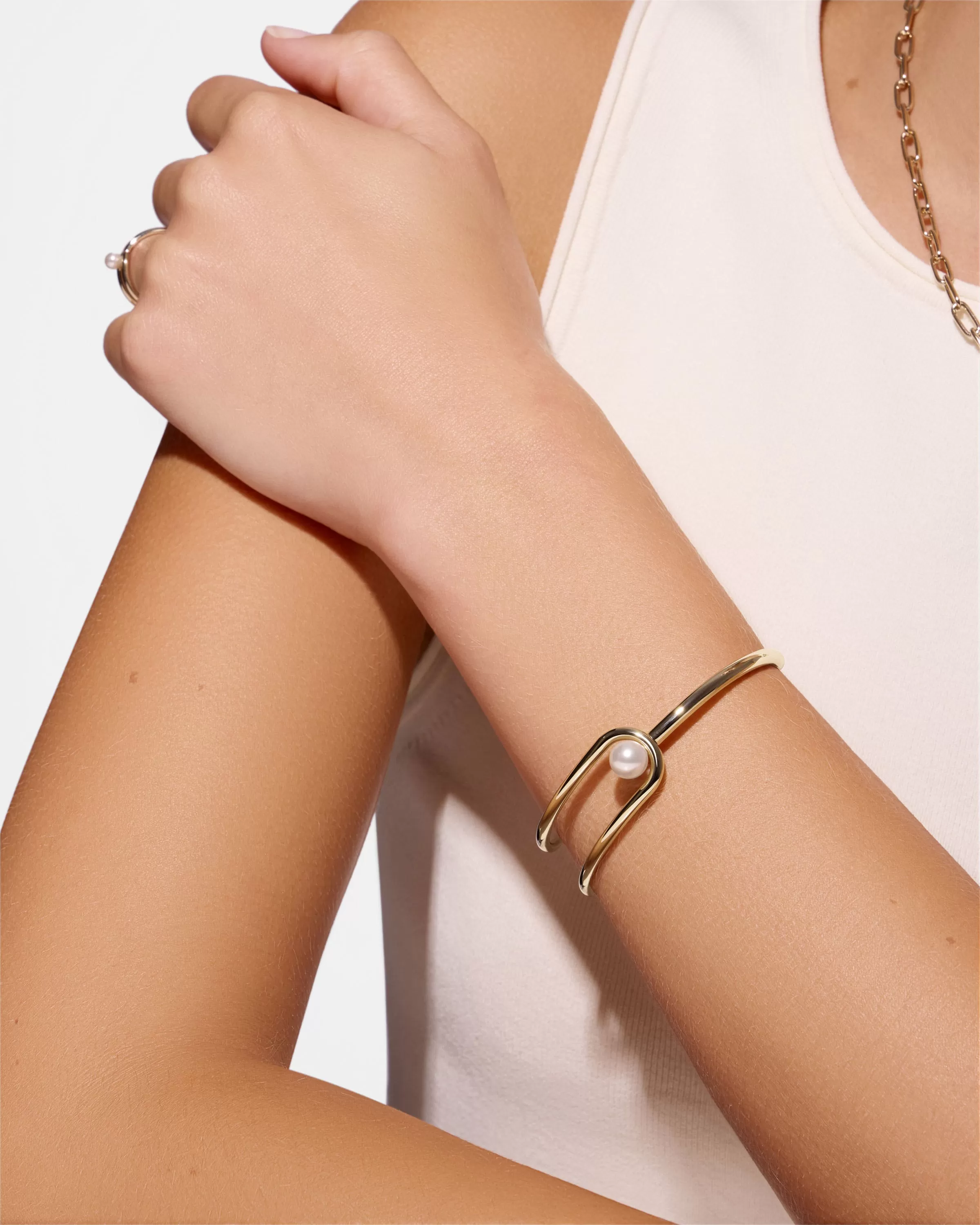 Lana Pearl Bangle - 22 Carat Gold Gilded