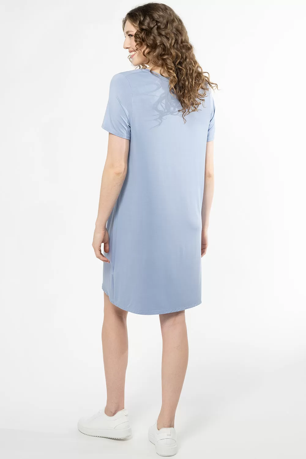 Lilah Twist Knot Bamboo T-shirt Dress - Powder Blue