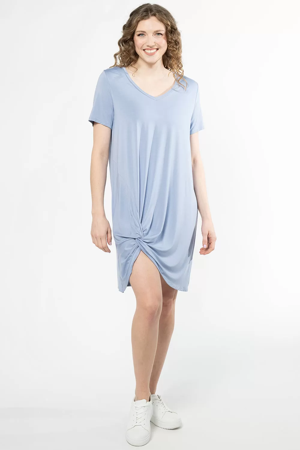 Lilah Twist Knot Bamboo T-shirt Dress - Powder Blue