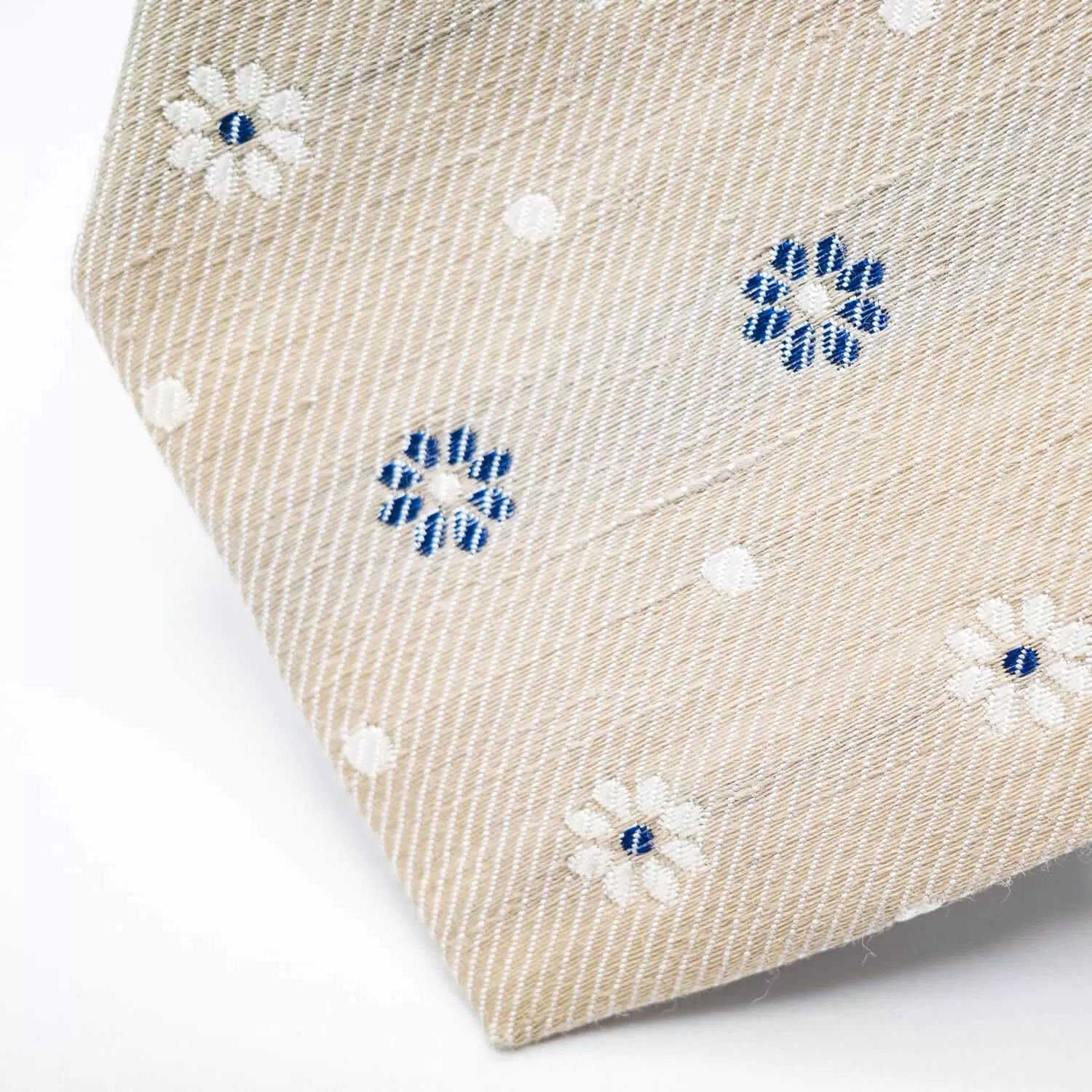 Linen-Silk Floral Print Tie - Off-White