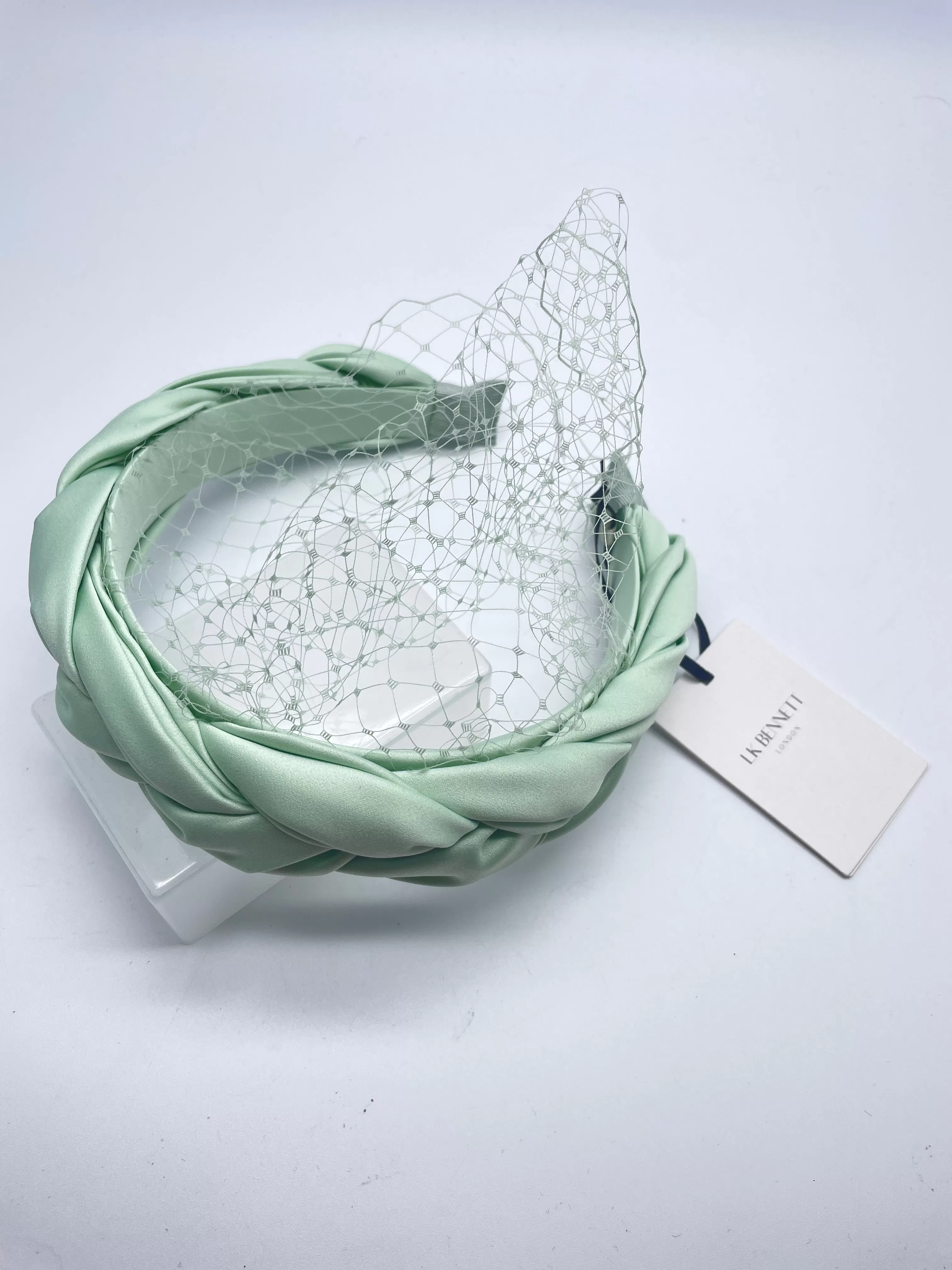 LK Bennett Green Satin Plaited Headband Fascinator One Size