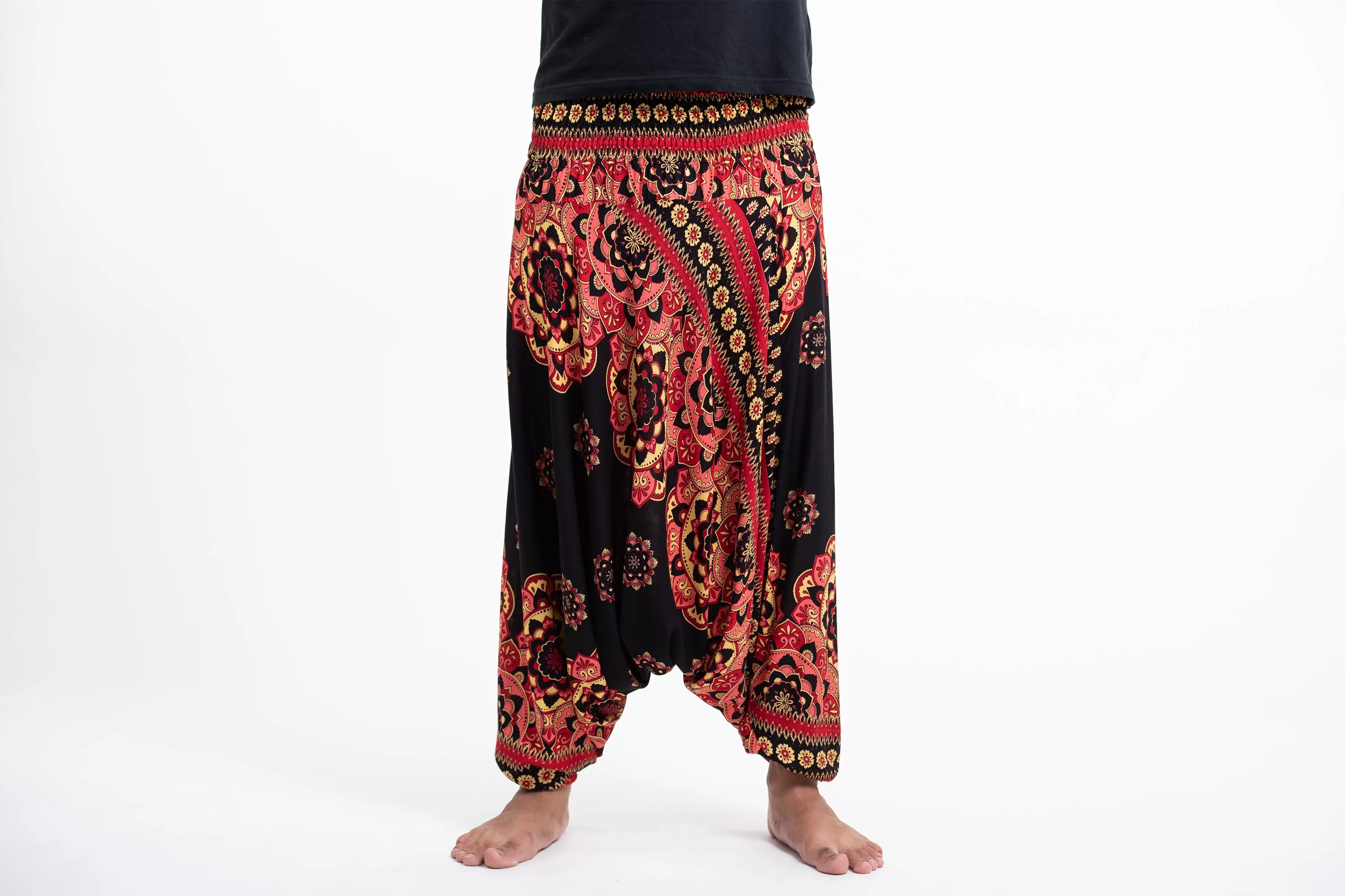 Lotus Mandalas Drop Crotch Men's Harem Pants in Black