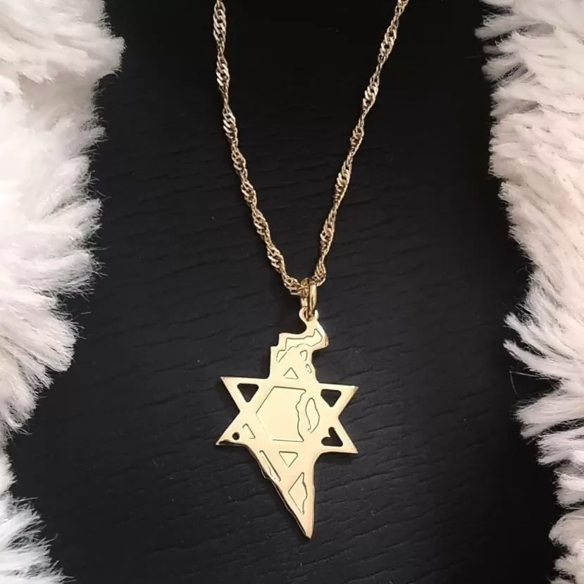 Magen David & Israel Map Gold Necklace