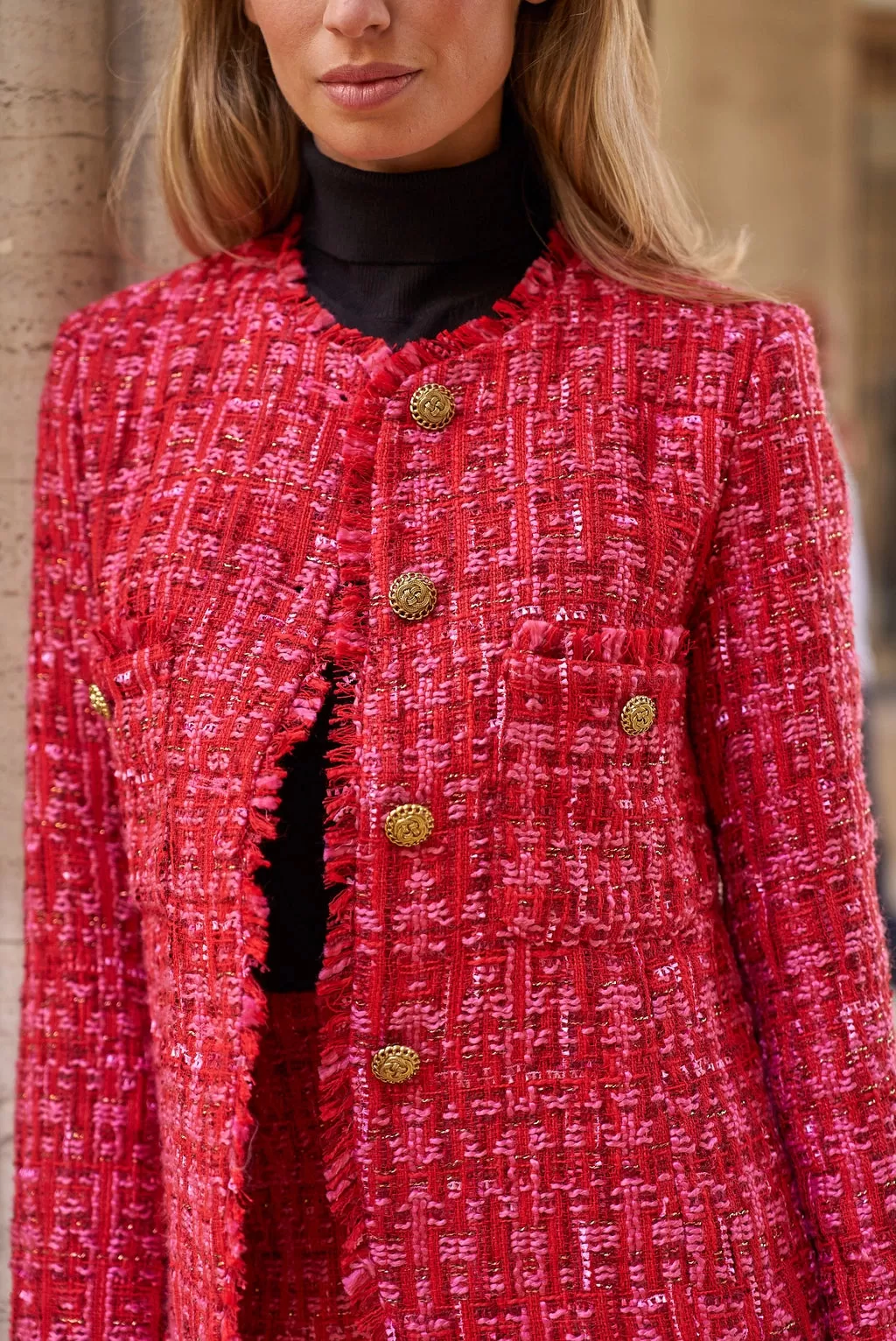 Magenta Tweed Fit Jacket