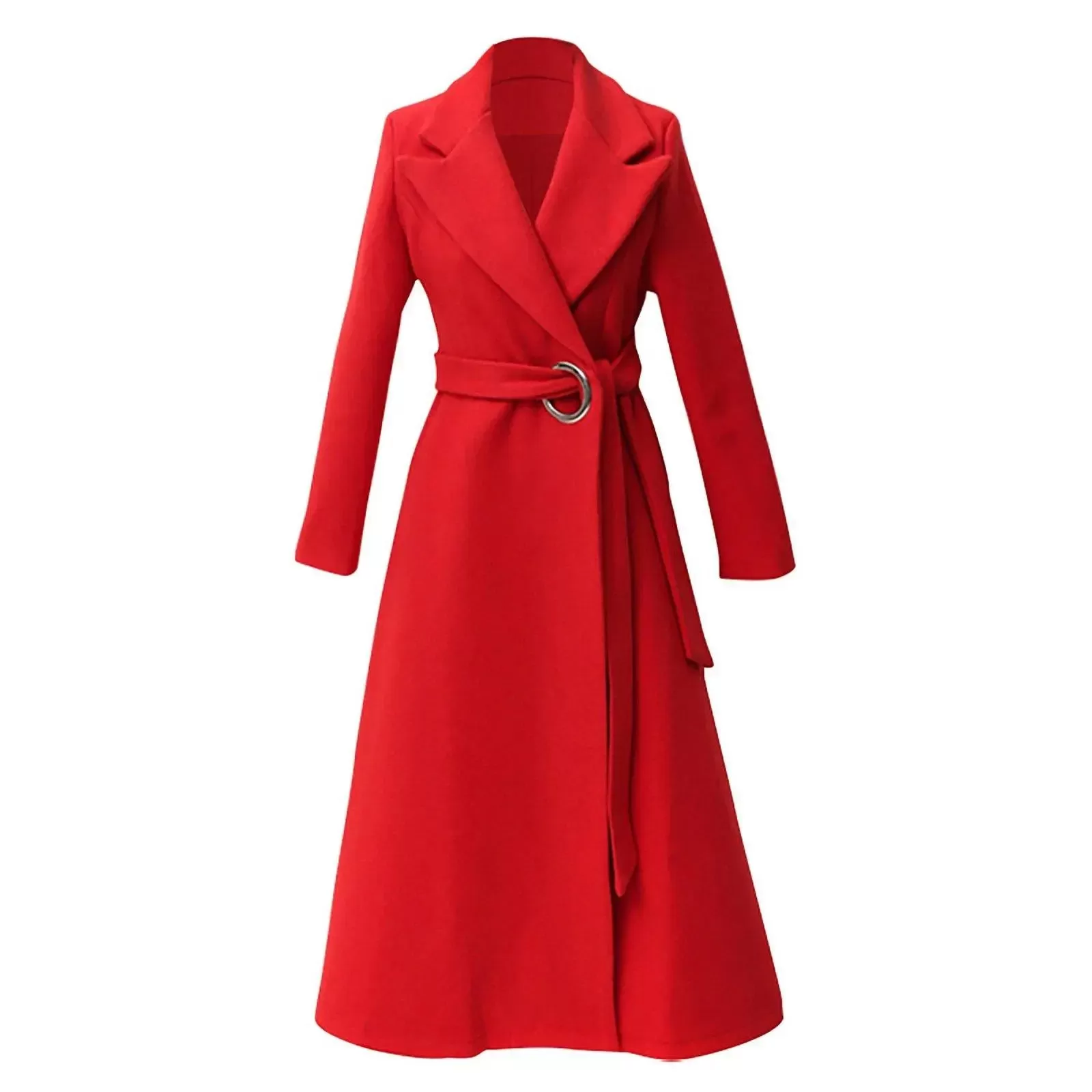 Maisie Metal Loop Belt Fit & Flare Wool Blend Coat