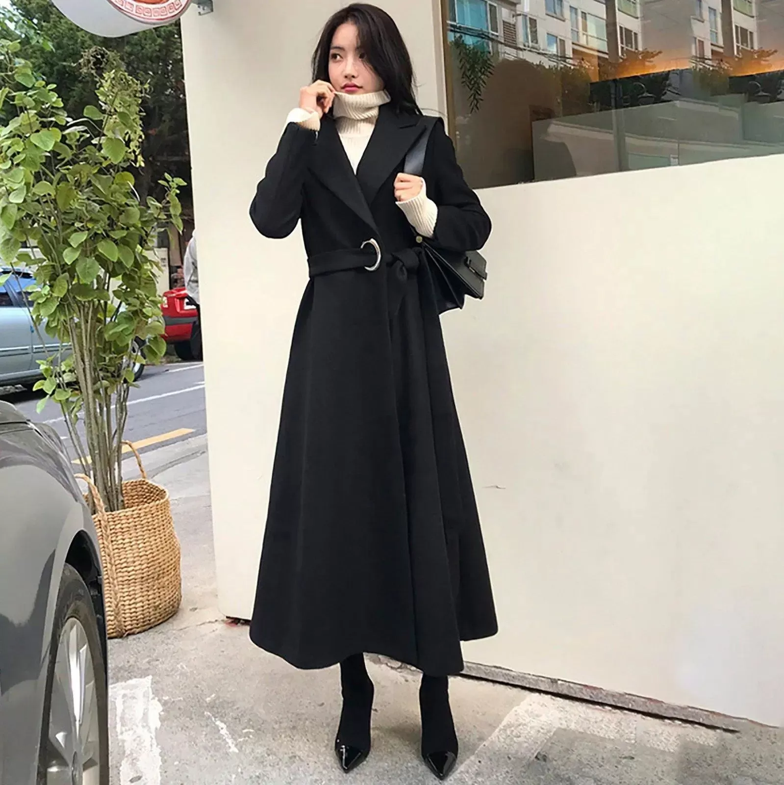 Maisie Metal Loop Belt Fit & Flare Wool Blend Coat