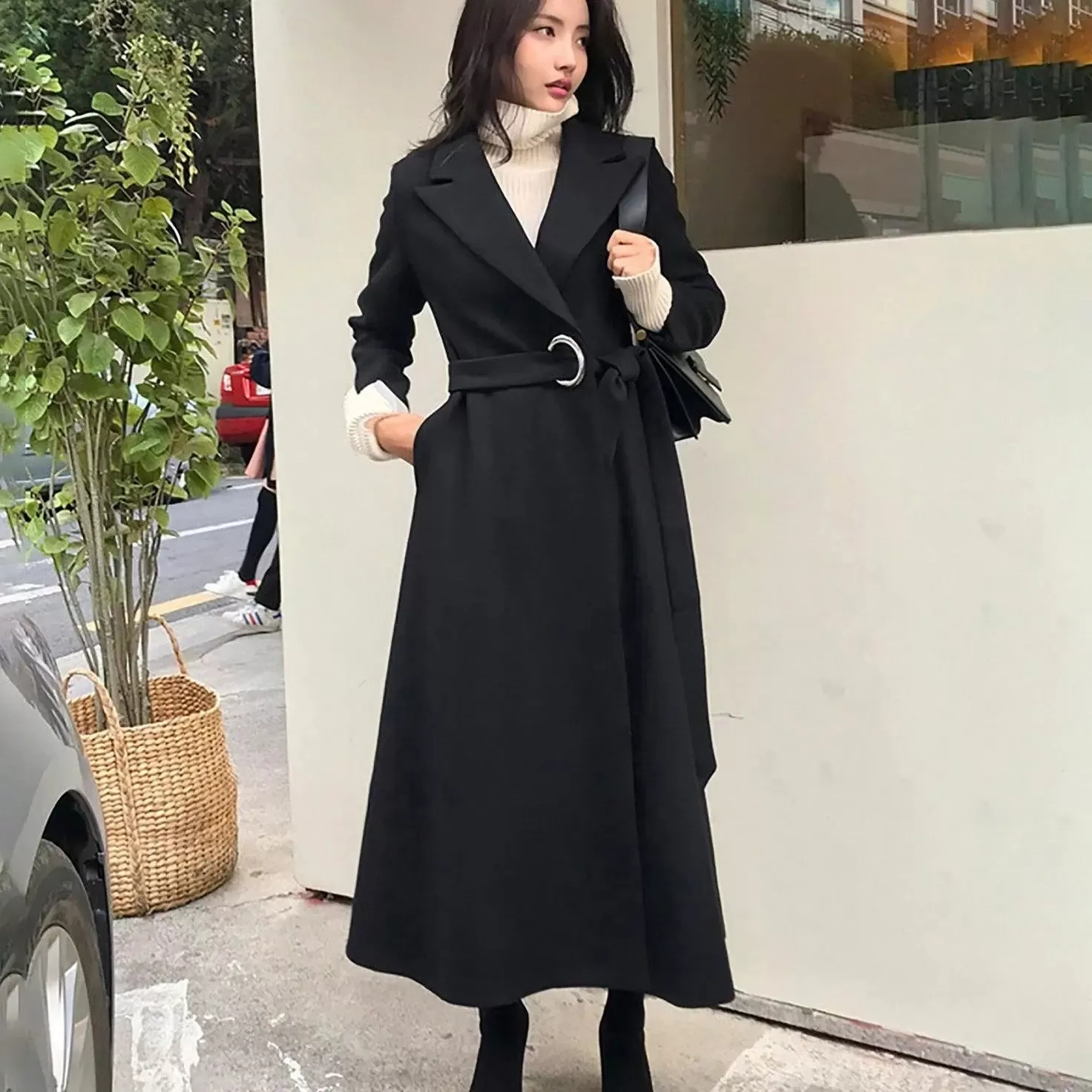 Maisie Metal Loop Belt Fit & Flare Wool Blend Coat