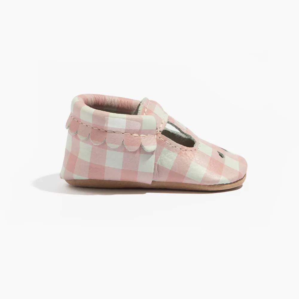 Melon Gingham Mary Jane Baby Shoe