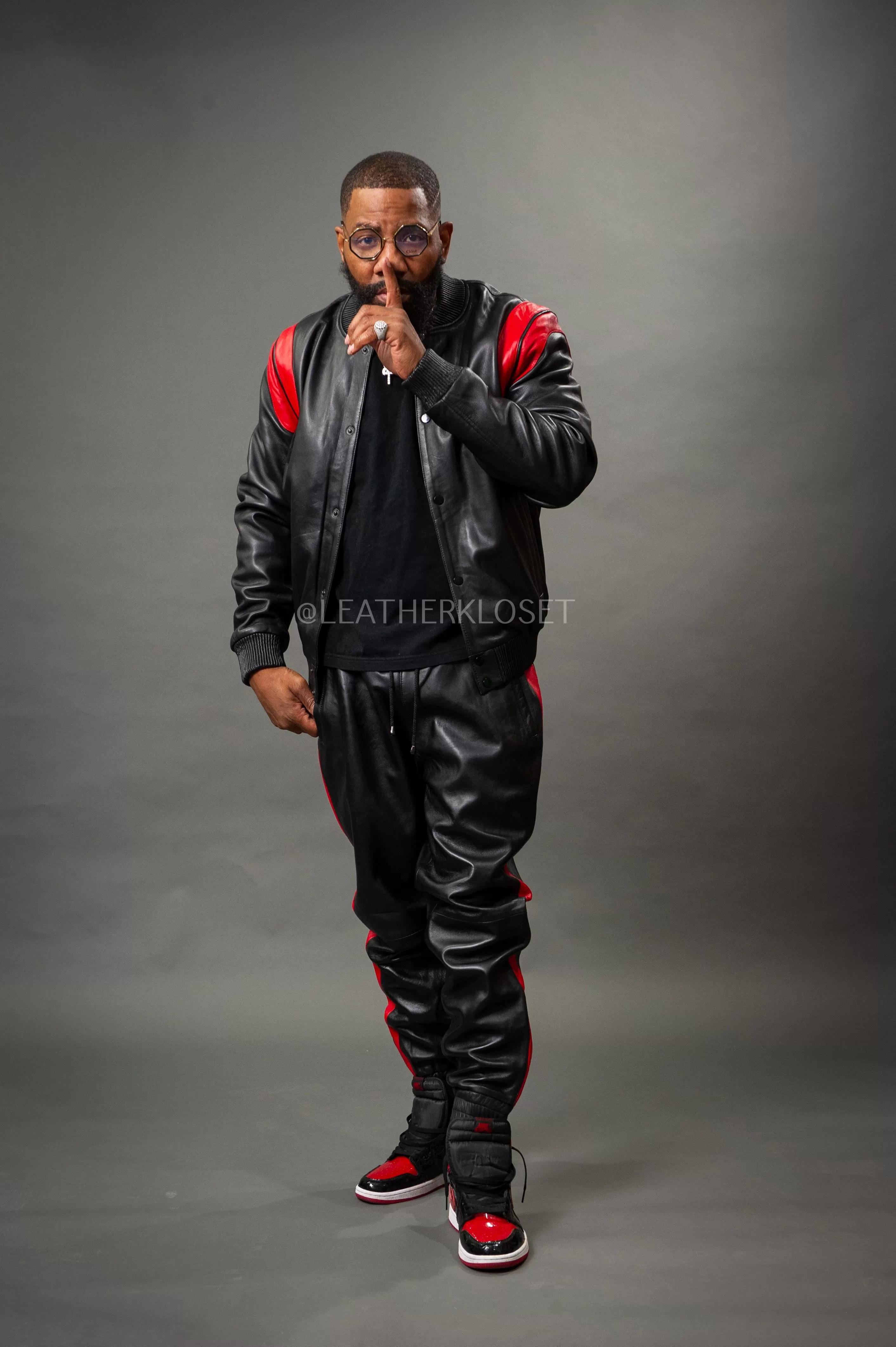 Men's Liam Leather Track Suit [Black/Red]