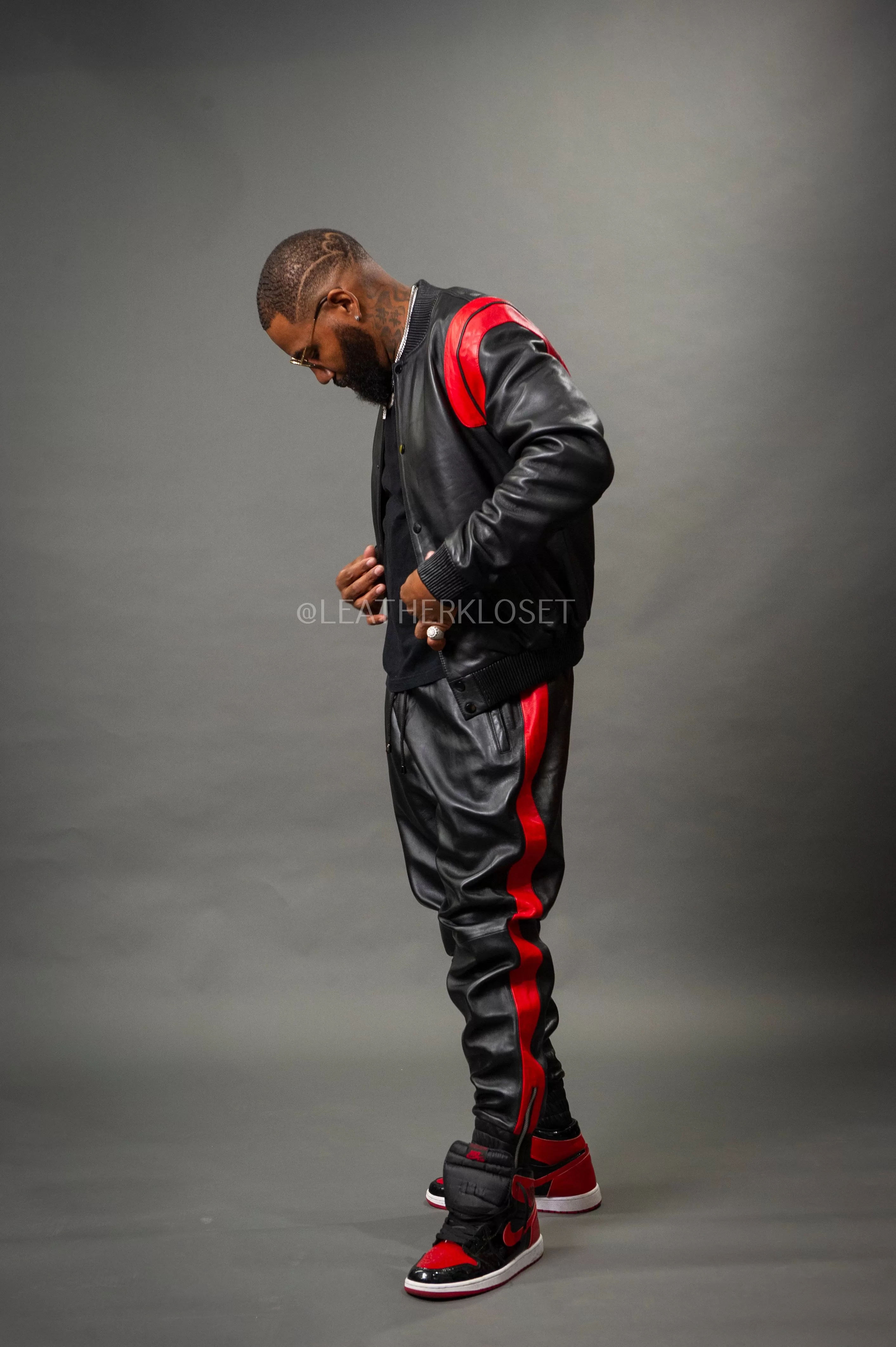 Men's Liam Leather Track Suit [Black/Red]