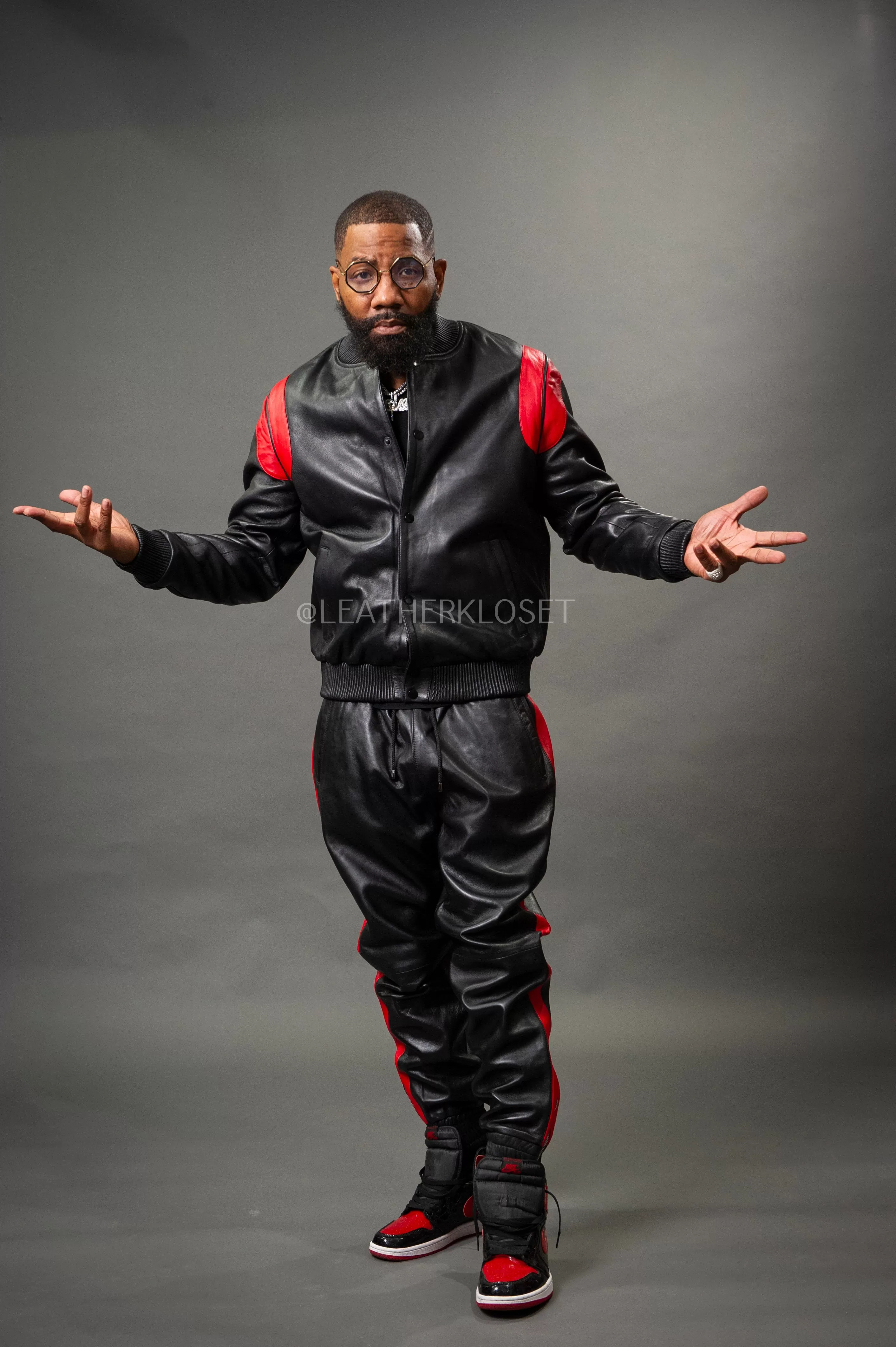 Men's Liam Leather Track Suit [Black/Red]