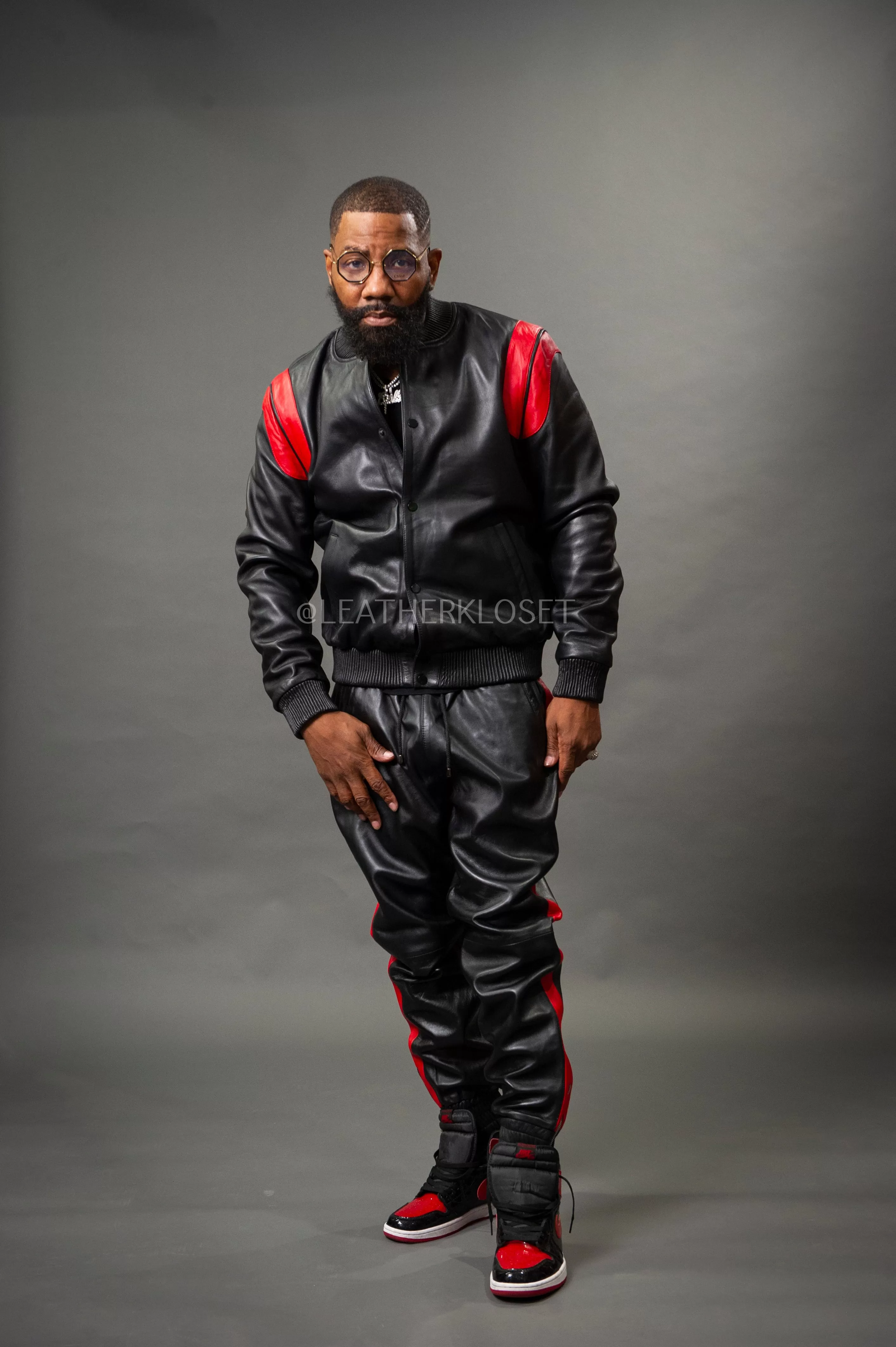 Men's Liam Leather Track Suit [Black/Red]