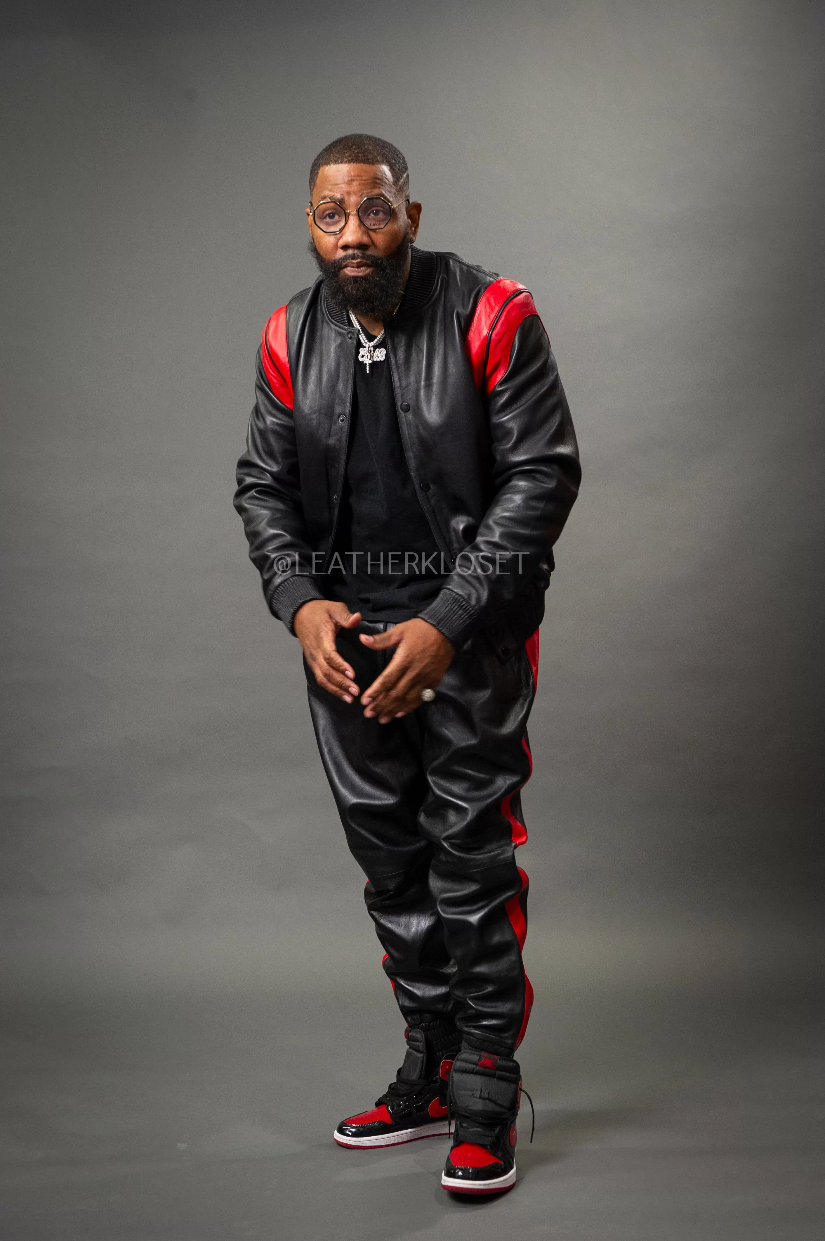 Men's Liam Leather Track Suit [Black/Red]