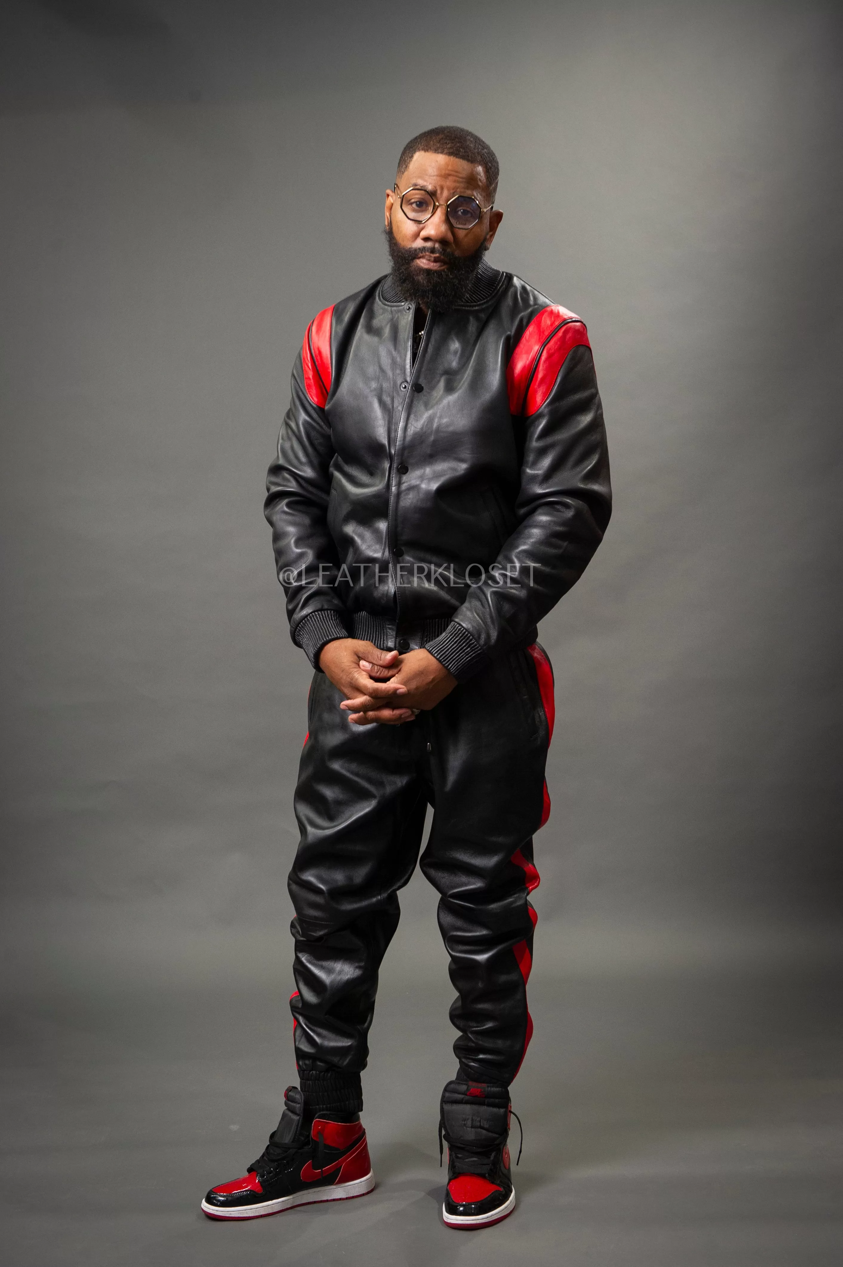 Men's Liam Leather Track Suit [Black/Red]