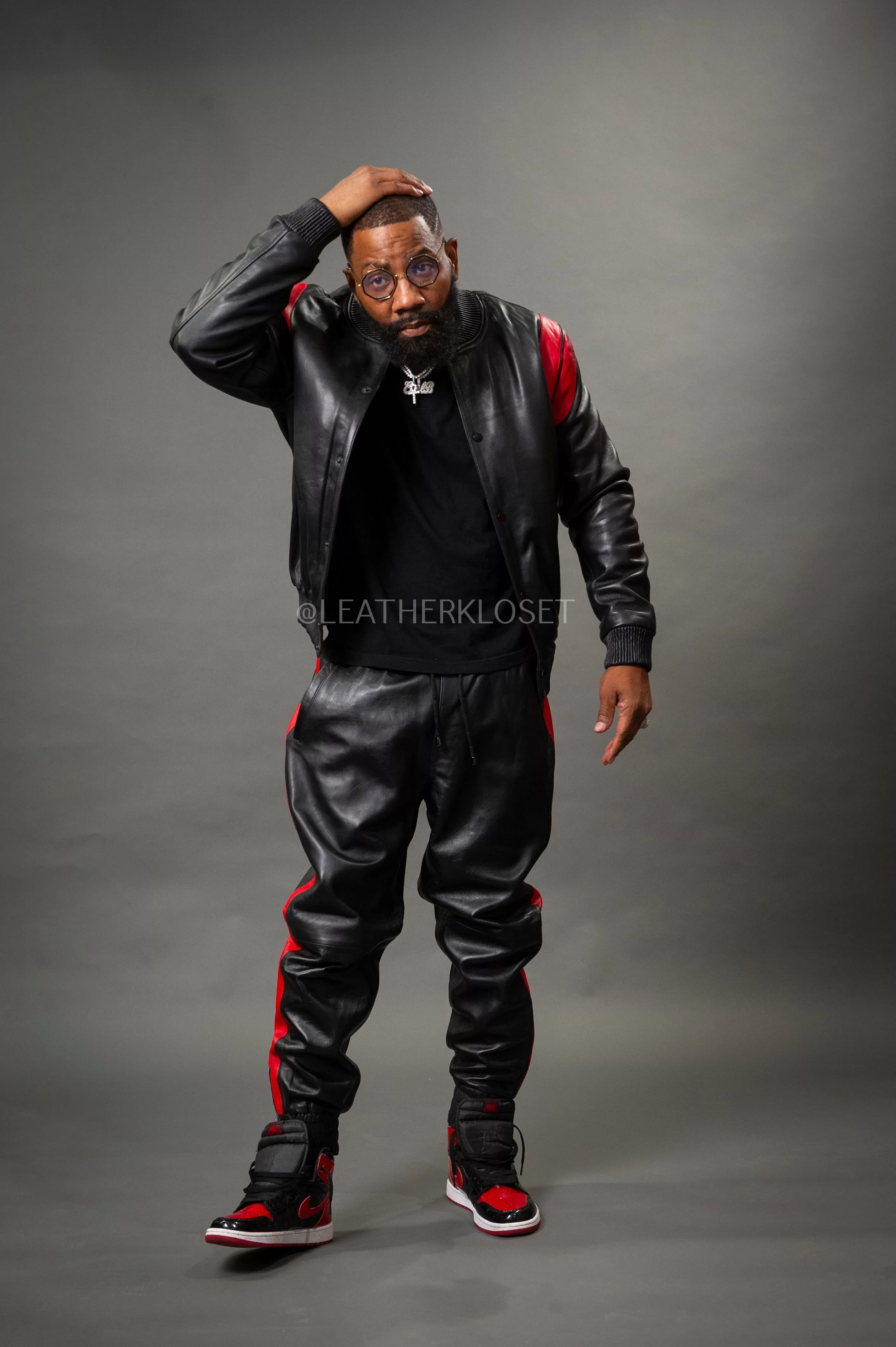 Men's Liam Leather Track Suit [Black/Red]