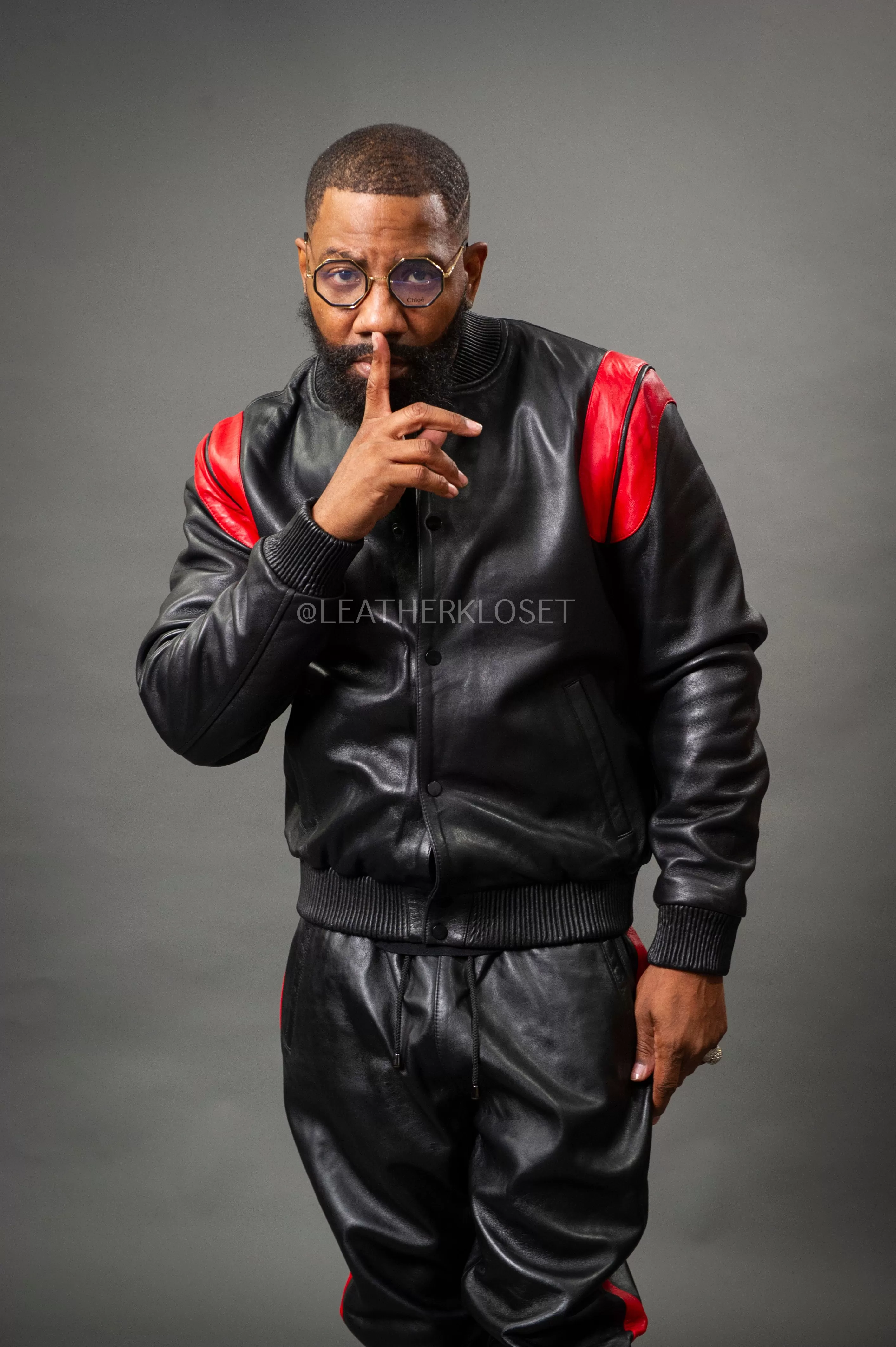 Men's Liam Leather Track Suit [Black/Red]