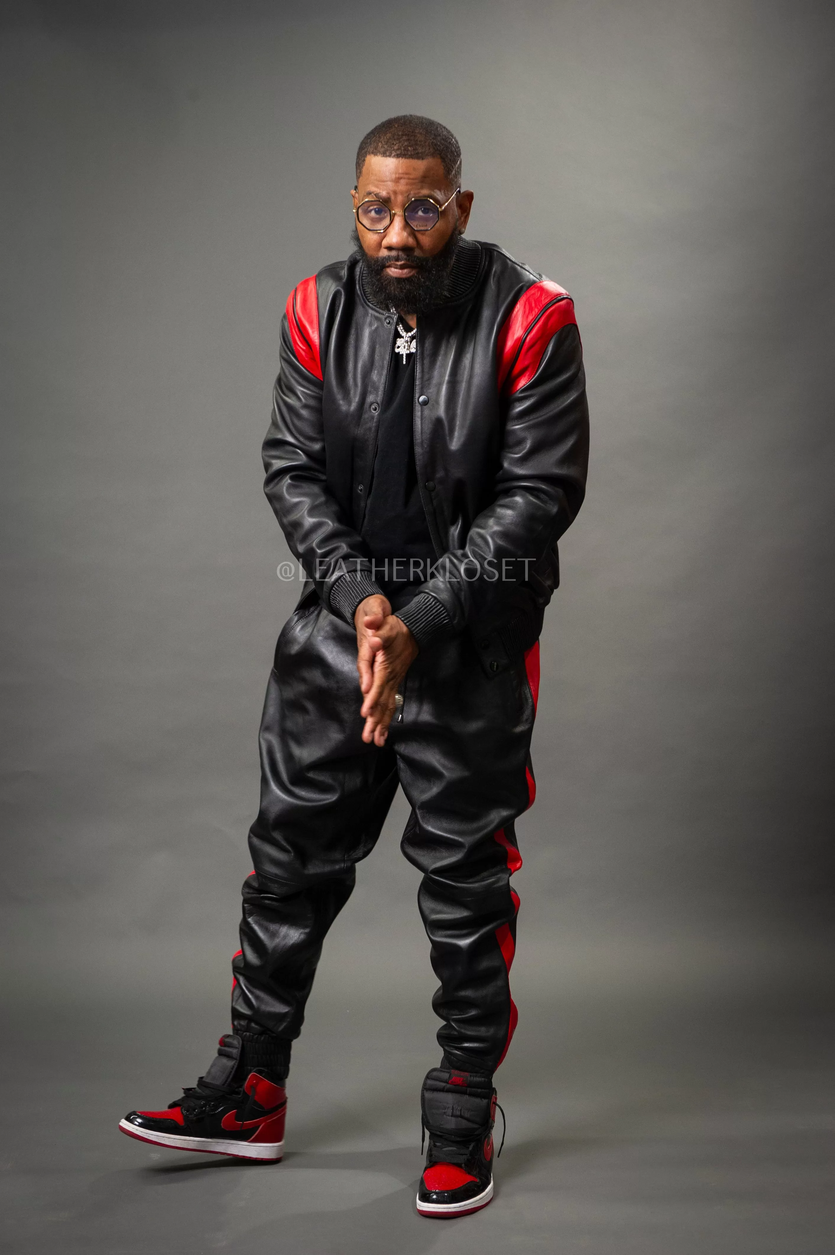 Men's Liam Leather Track Suit [Black/Red]