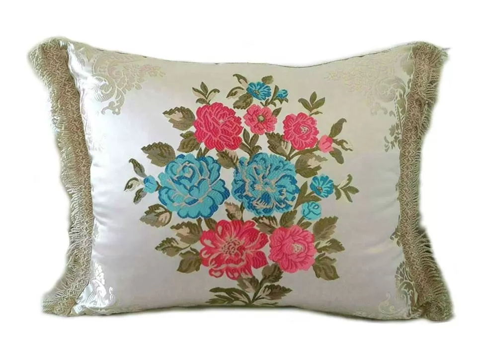 Moroccan Pillow / Cushion Cover - Turquoise and Pink Bouquet