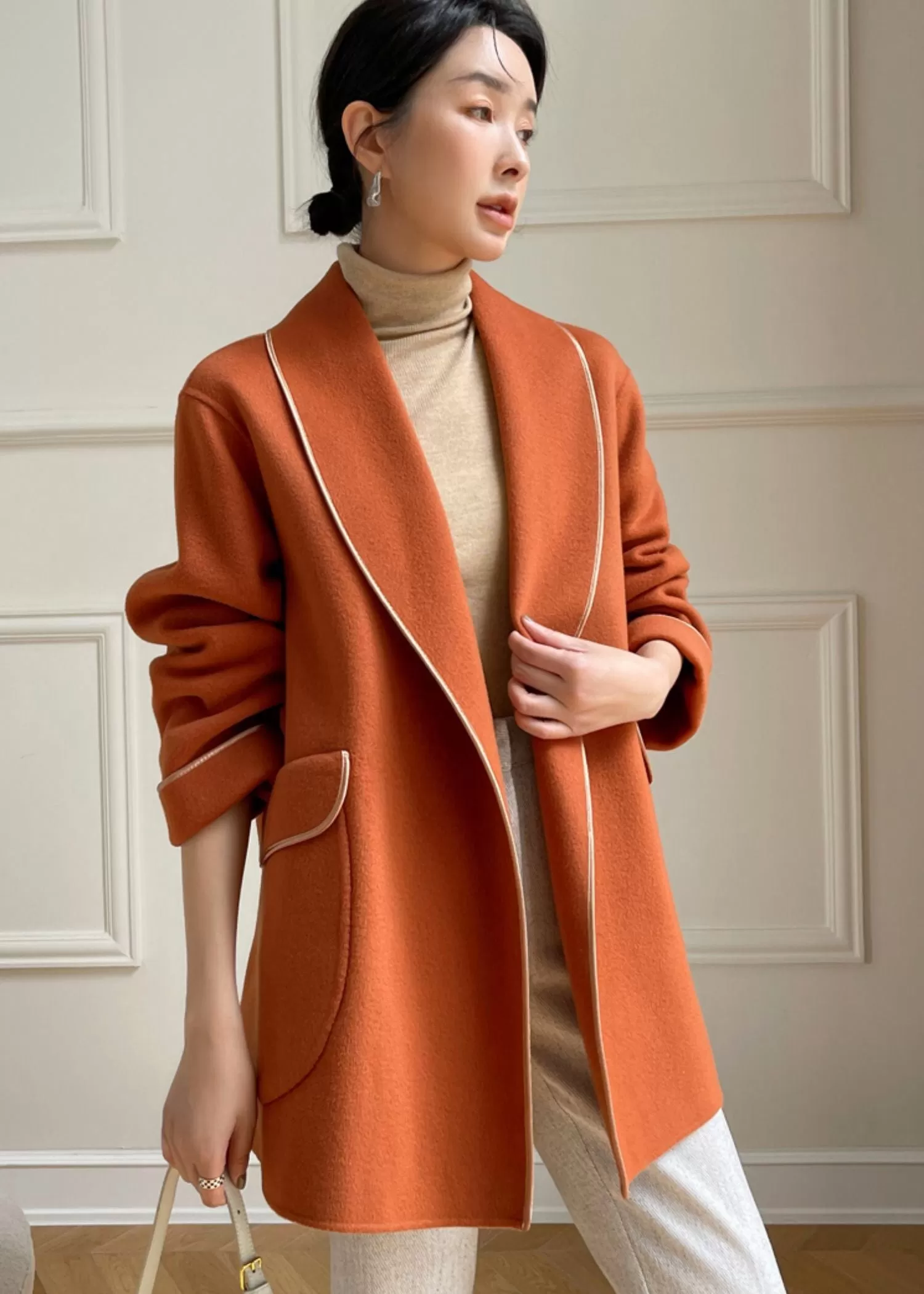 Noelle Belted Wool Blend Shawl Collar Coat