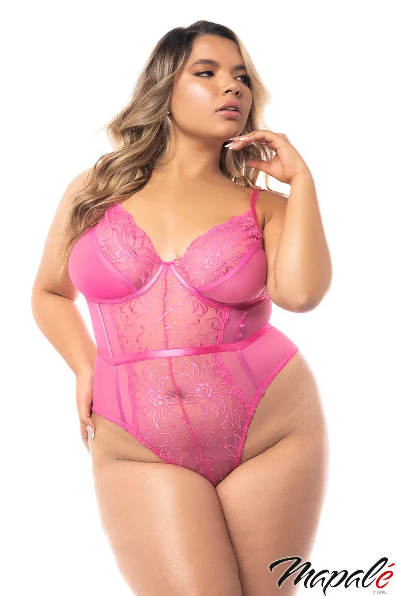 Open Rear Floral Lace Teddy