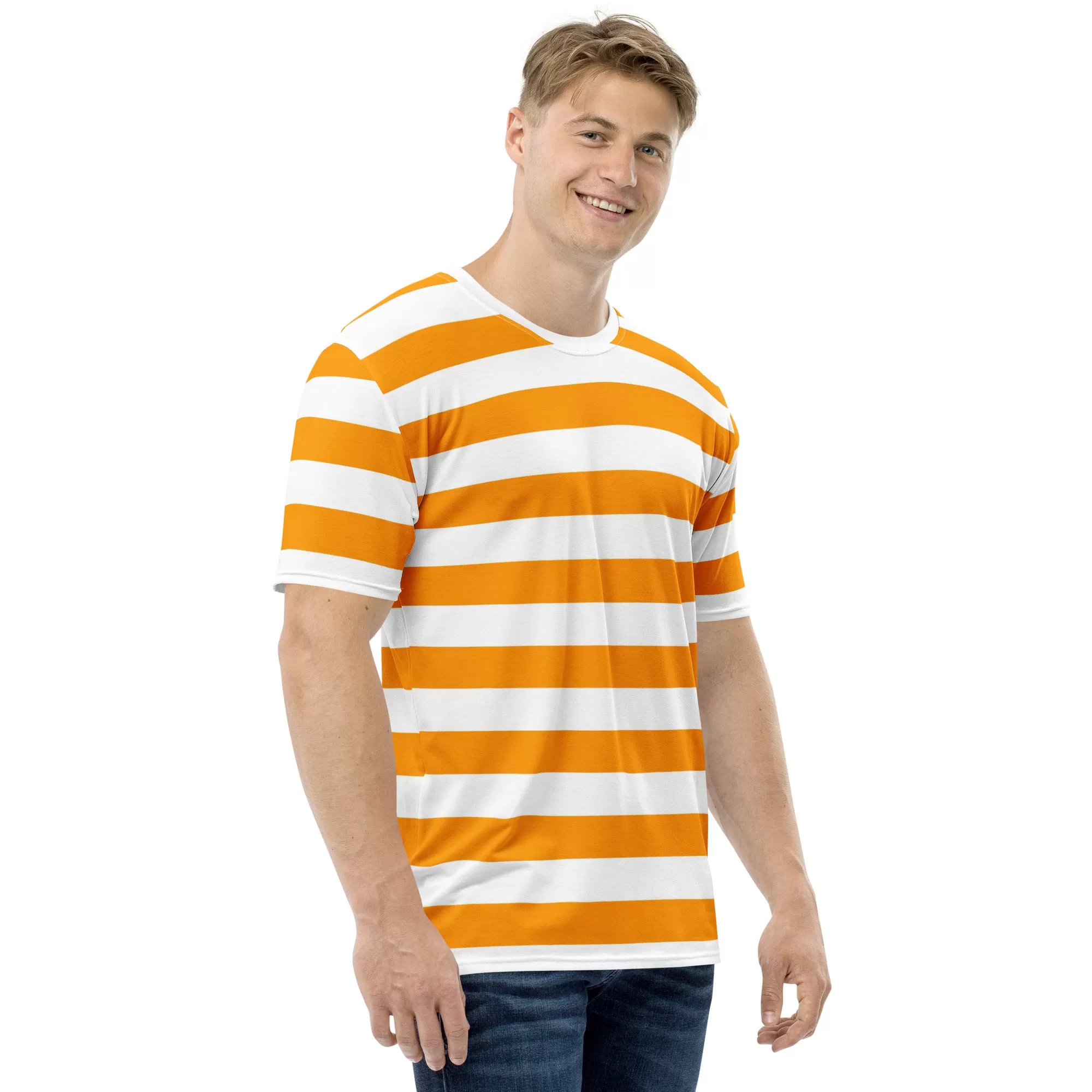 Orange And White Striped Shirt Mens