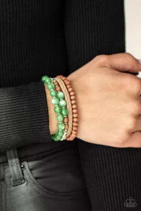 Paparazzi Down HOMESPUN - Green Cat's Eye Bead Urban Sliding Knot Closure Bracelet