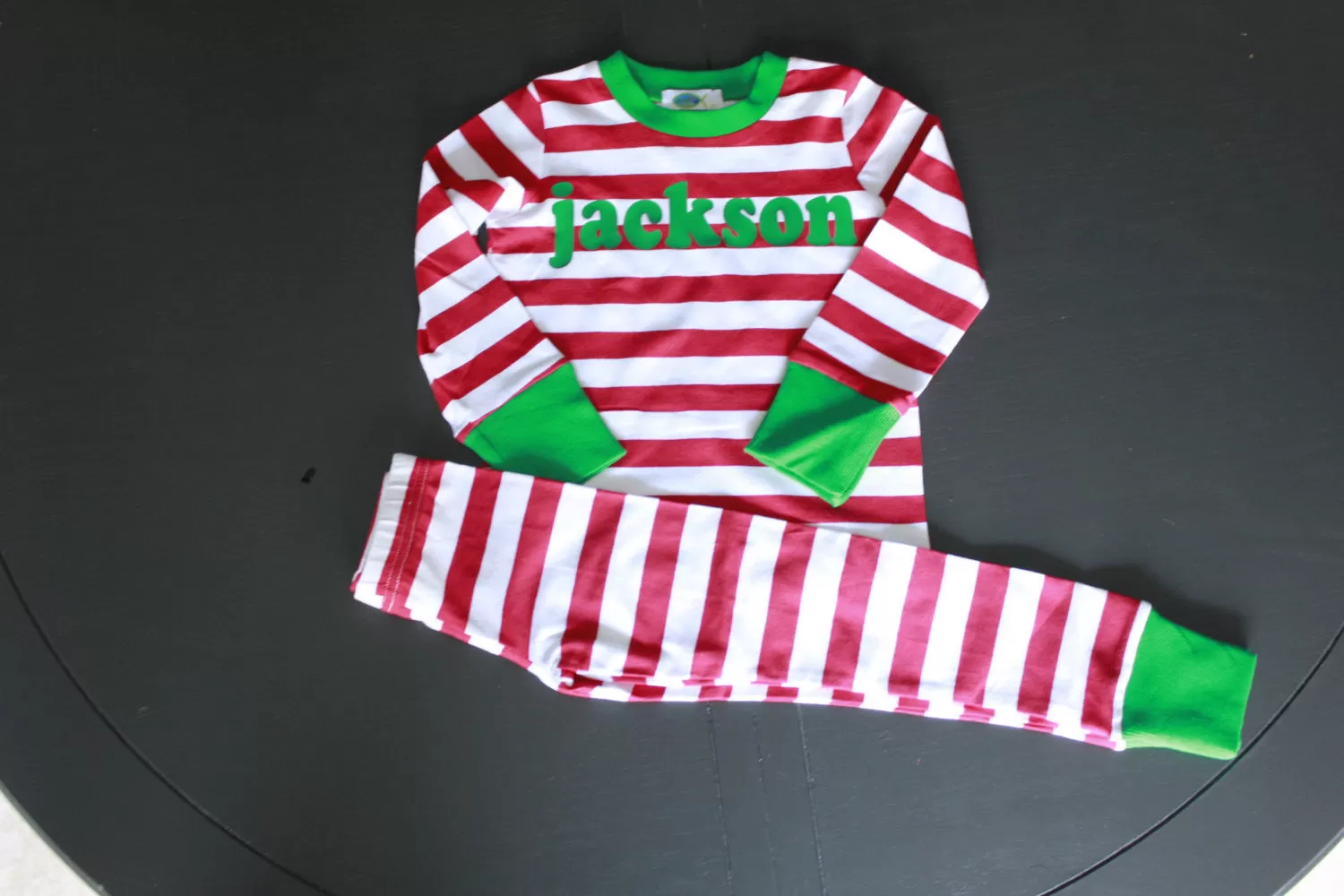 Personalized Christmas Pajamas-Red and White Striped Christmas pjs