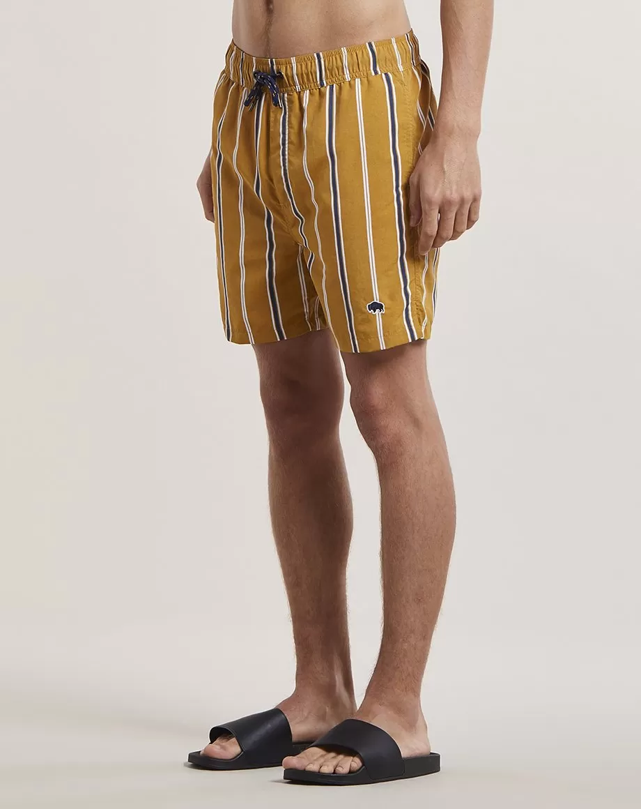 PRETO STRIPED MENS SWIM SHORTS | TOBACCO