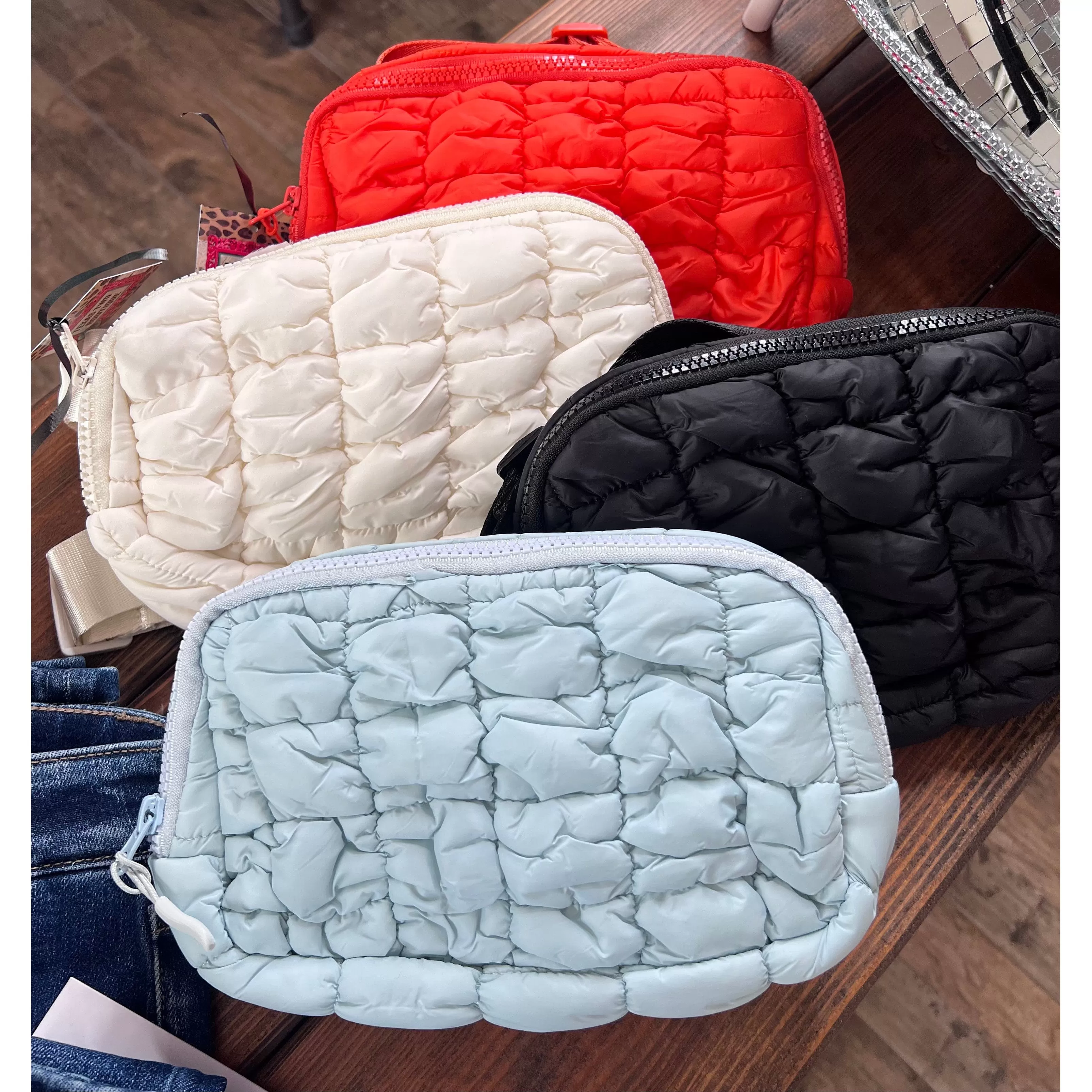 Quilted Belt Bags in Light Blue