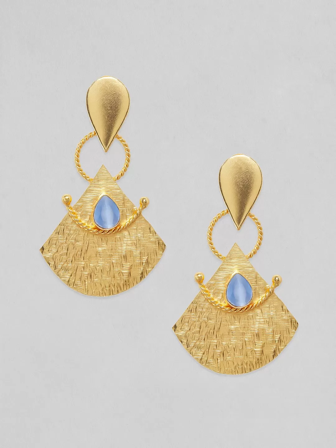 Rubans Voguish 18K Gold Plated On Copper Handcrafted With Aqua Stone Textured Dangle Earrings.