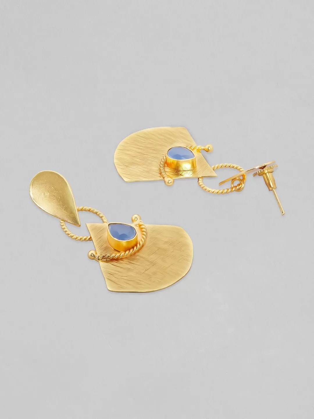 Rubans Voguish 18K Gold Plated On Copper Handcrafted With Aqua Stone Textured Dangle Earrings.